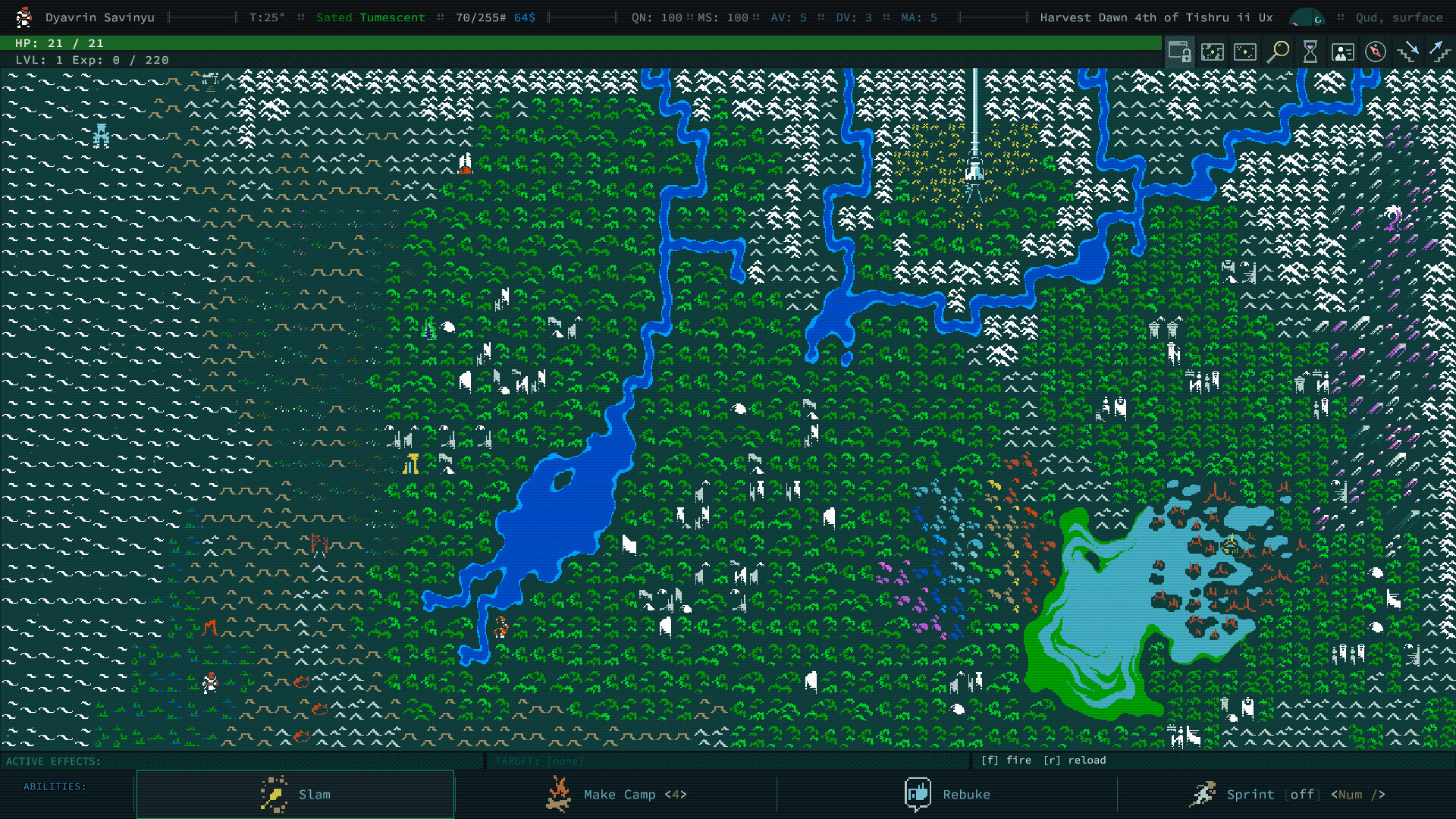 The world map in Caves of Qud