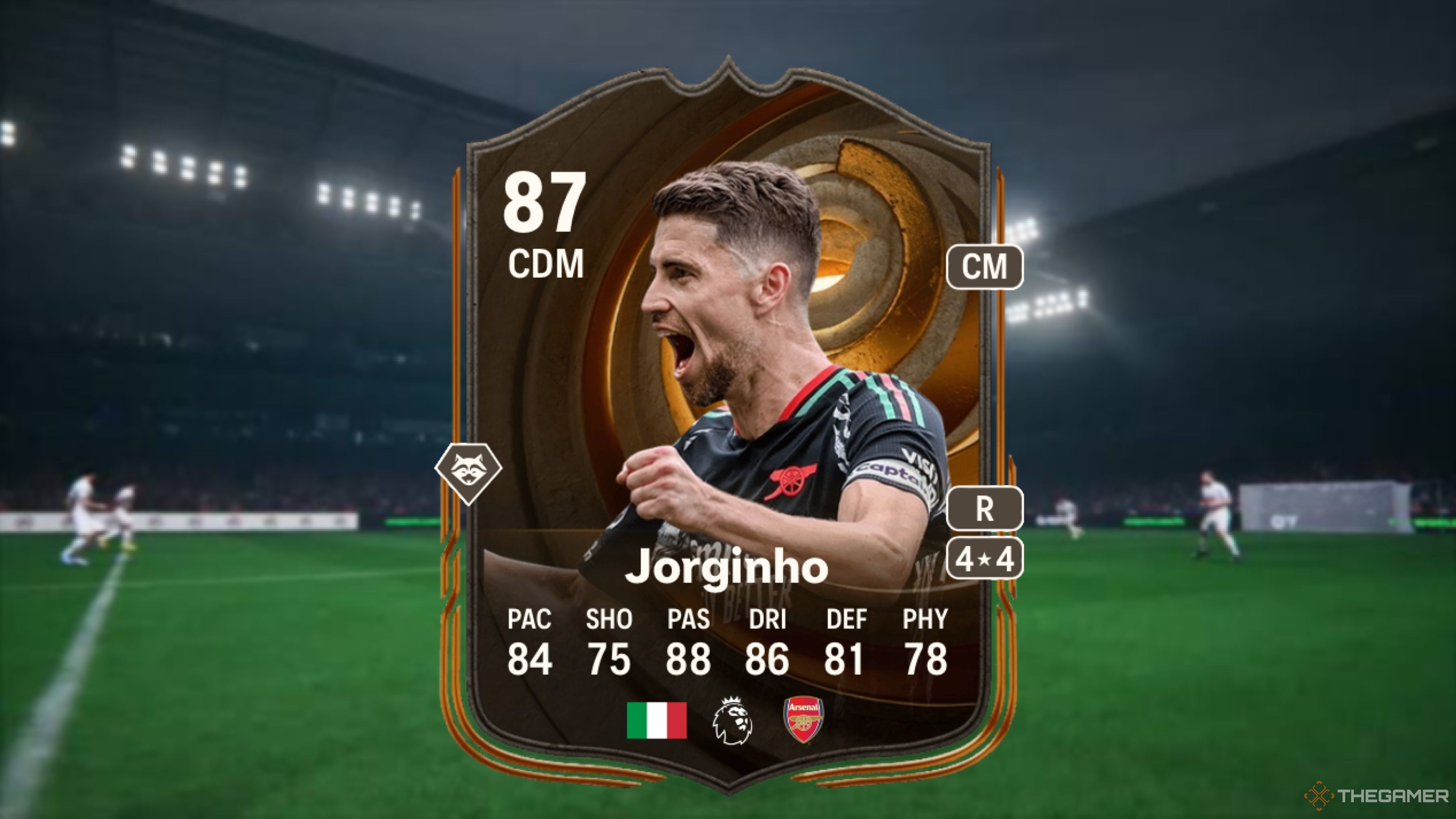 Image showing Jorginho card against a faded stadium background.