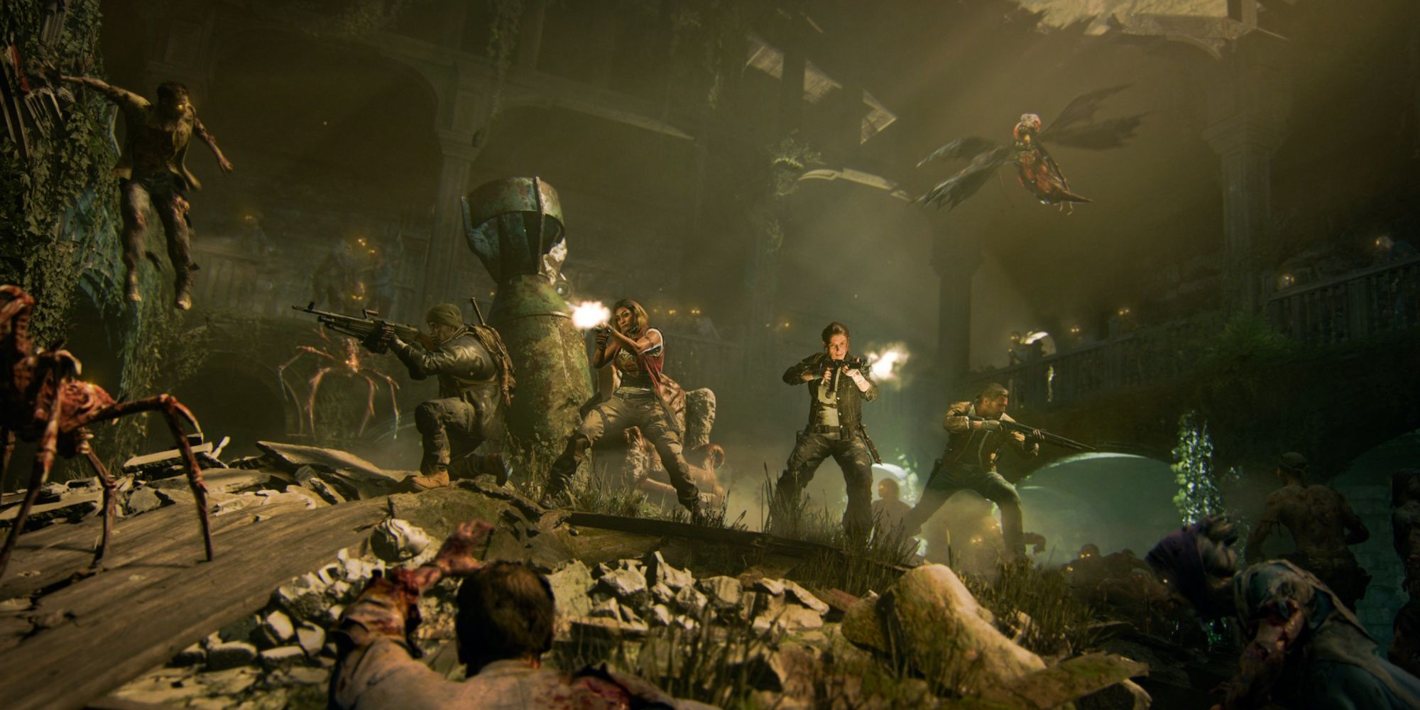 Call of Duty: Black Ops 6 Zombies characters fighting off enemies at Citadelle Des Morts.