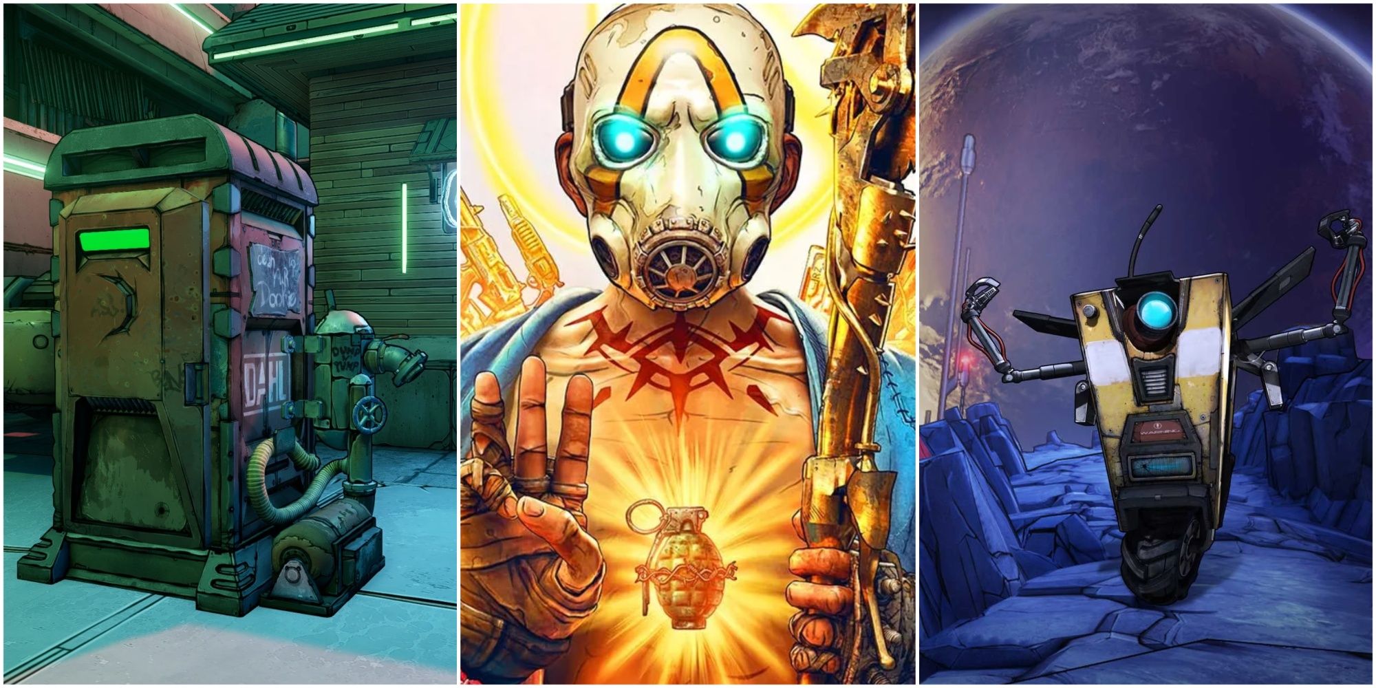 Collage Borderlands, porta prison psycho and claptrap