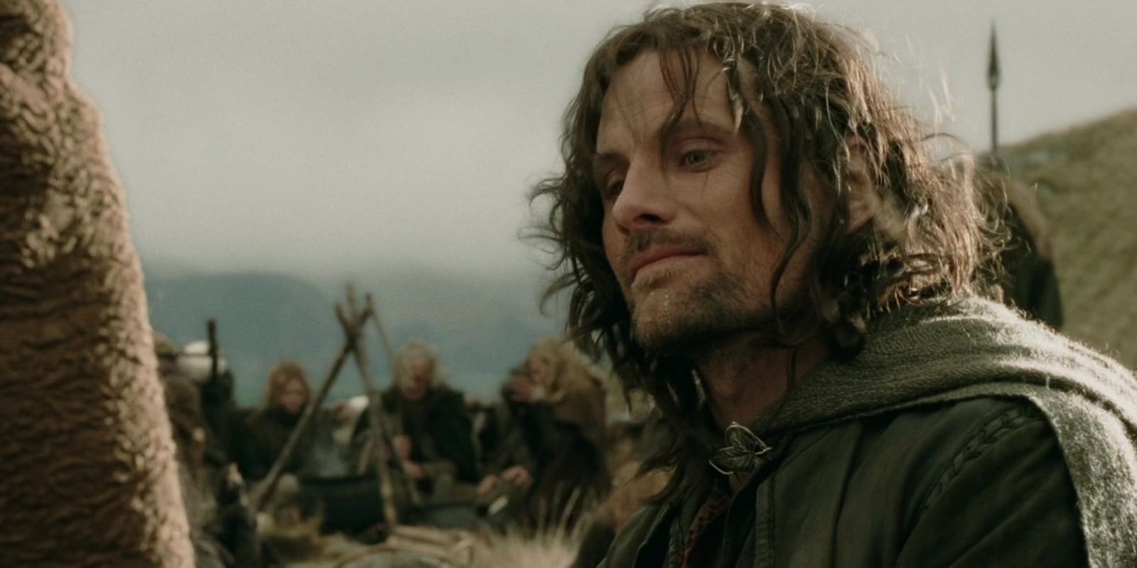 A medium shot of Aragorn with eyes cast downward