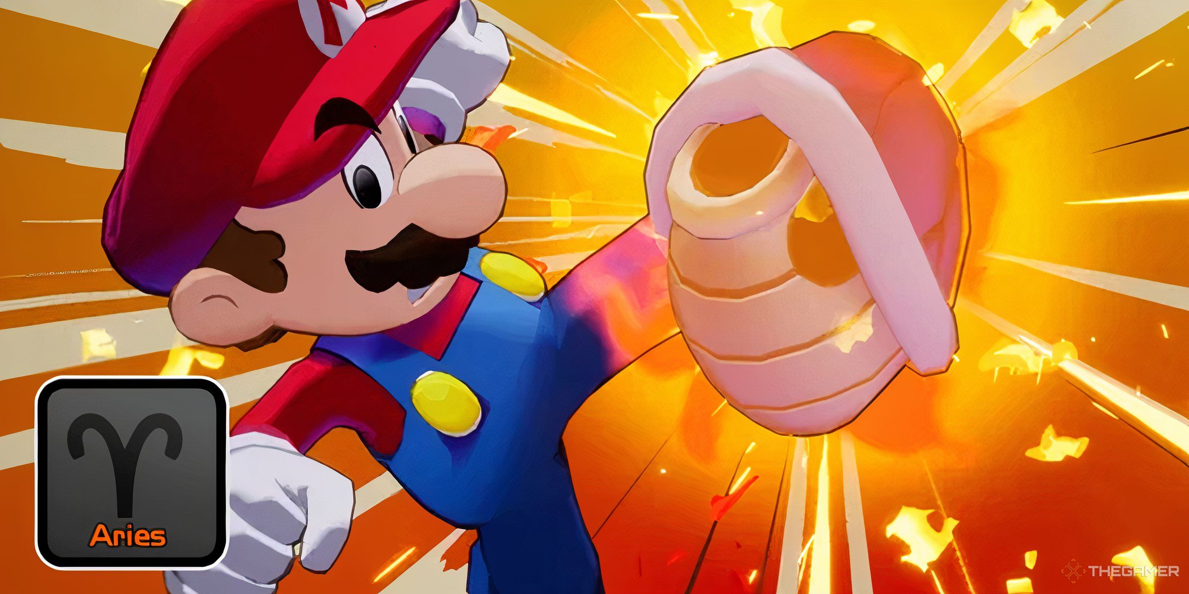 Mario Using The Red Shell Bros. Attack In Mario & Luigi: Brothership, With The Aries Star Sign.