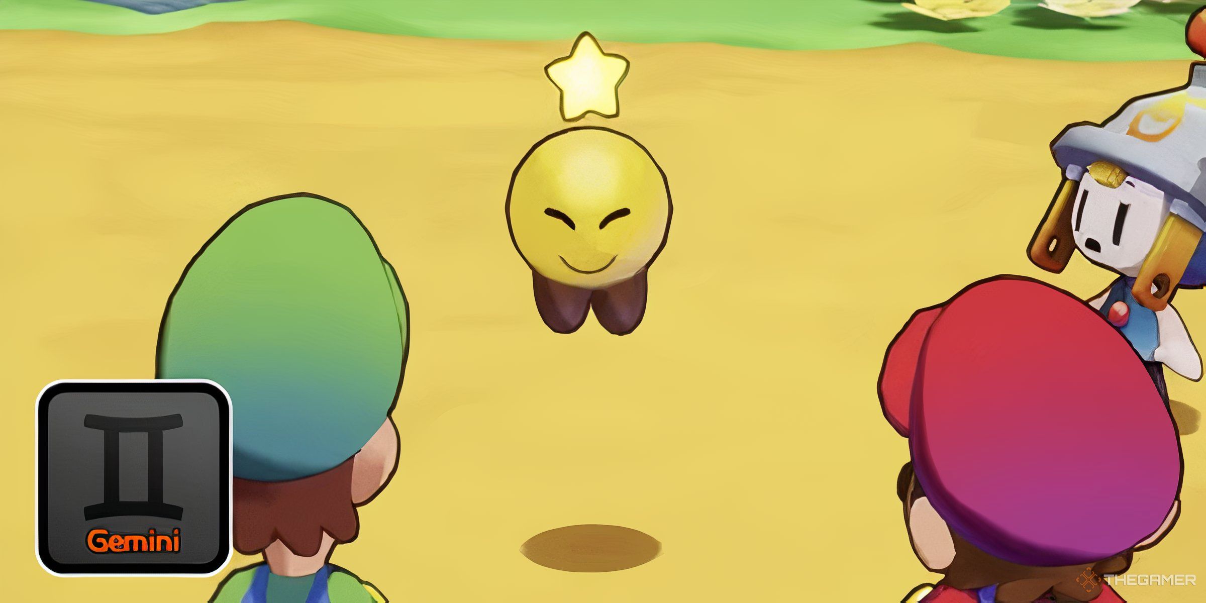 Starlow Smiling At Mario And Luigi In Mario & Luigi: Brothership, With The Gemini Star Sign.