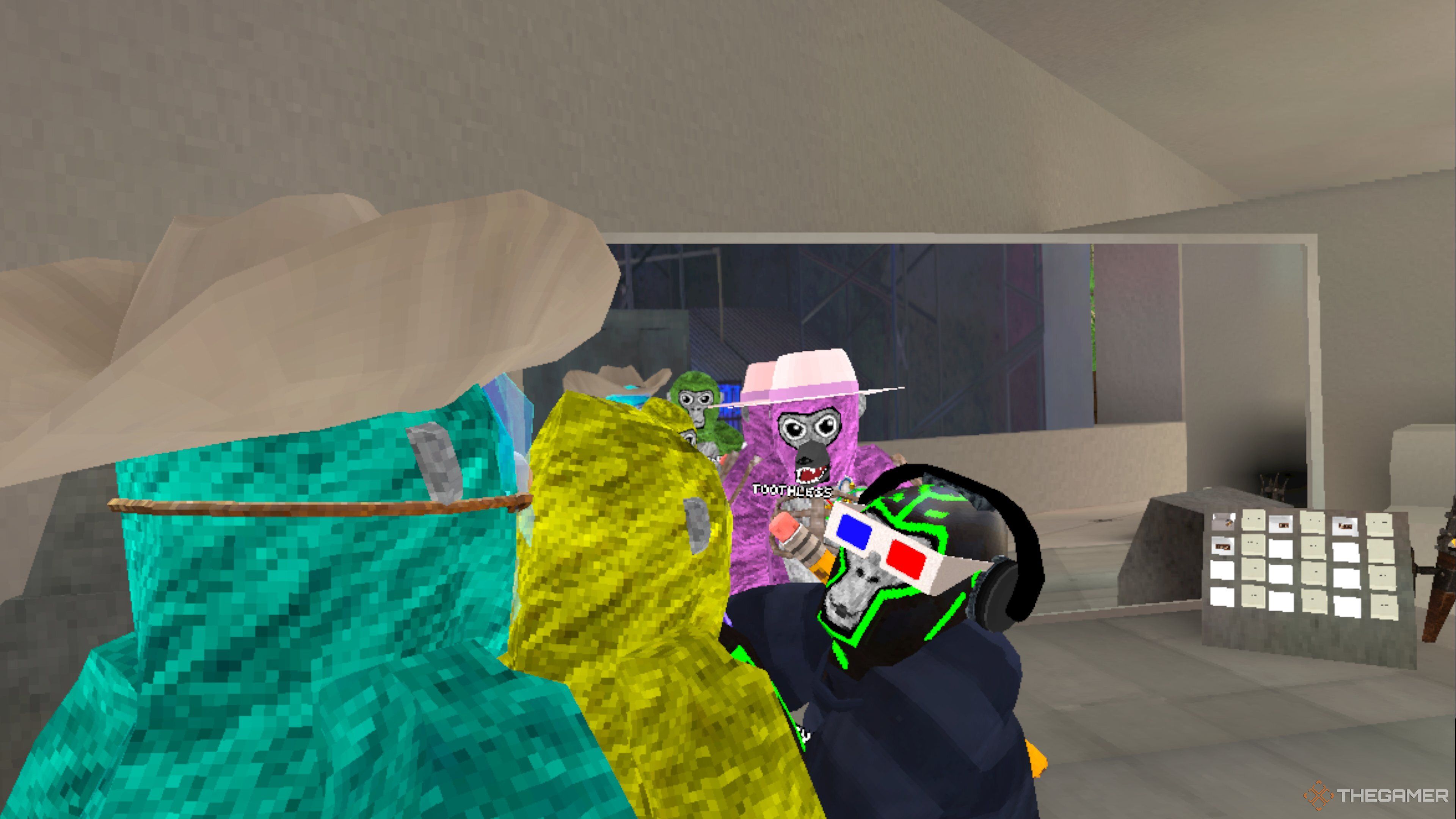 Different coloured gorillas in Gorilla Tag.