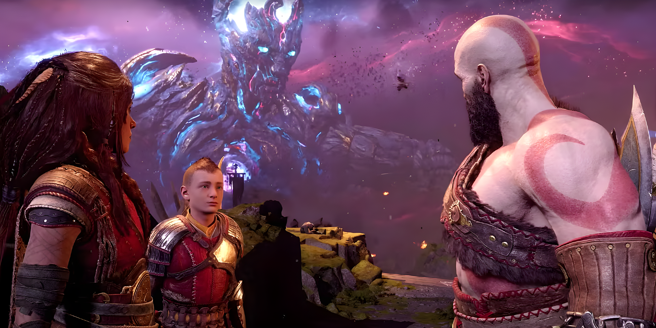 God of War Ragnarok Kratos Freya and Atreus in Asgard