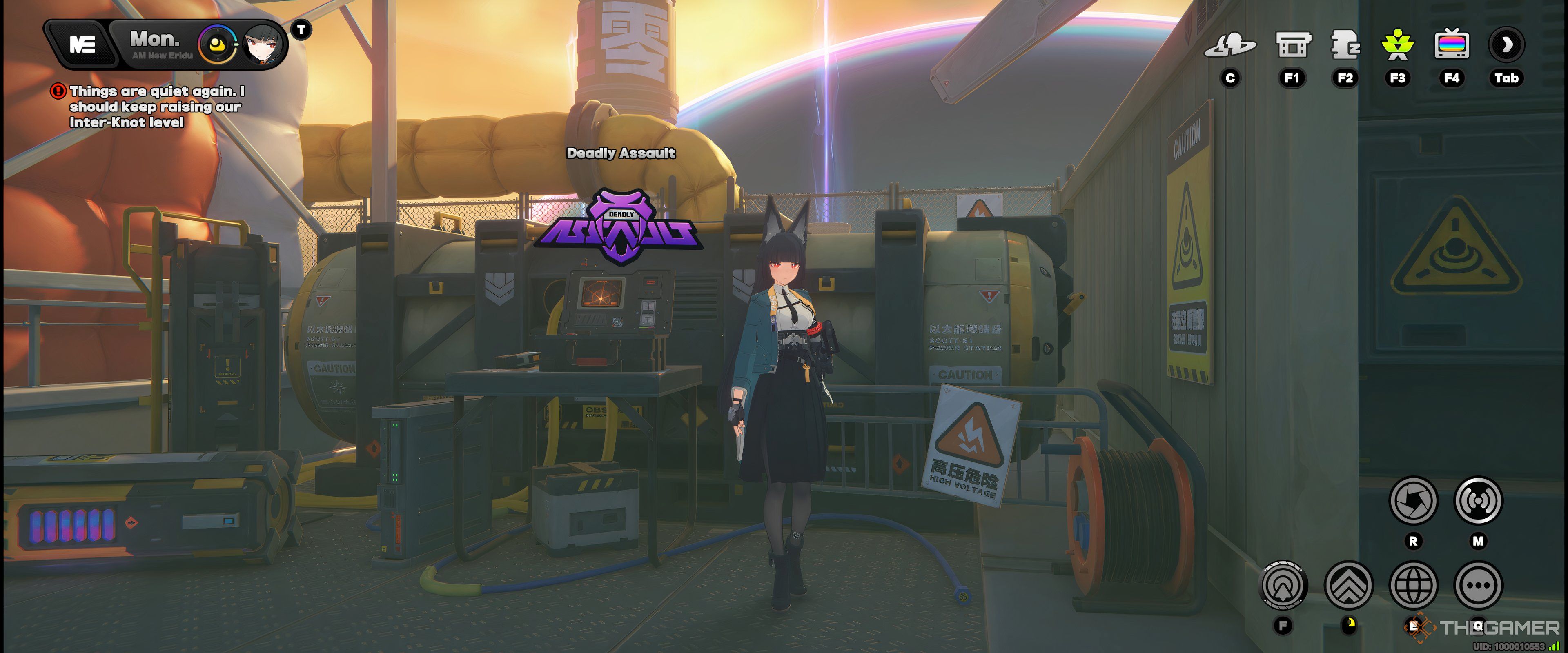 Miyabi next to the Deadly Assault launcher in Zenless Zone Zero.