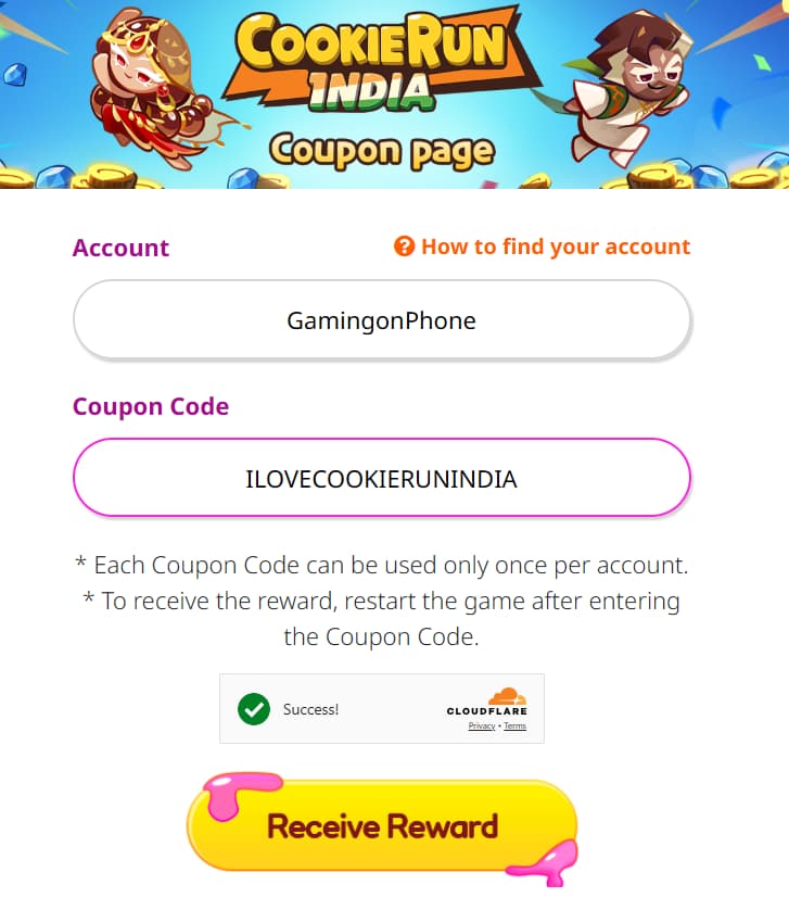 CookieRun India coupon codes redemption center