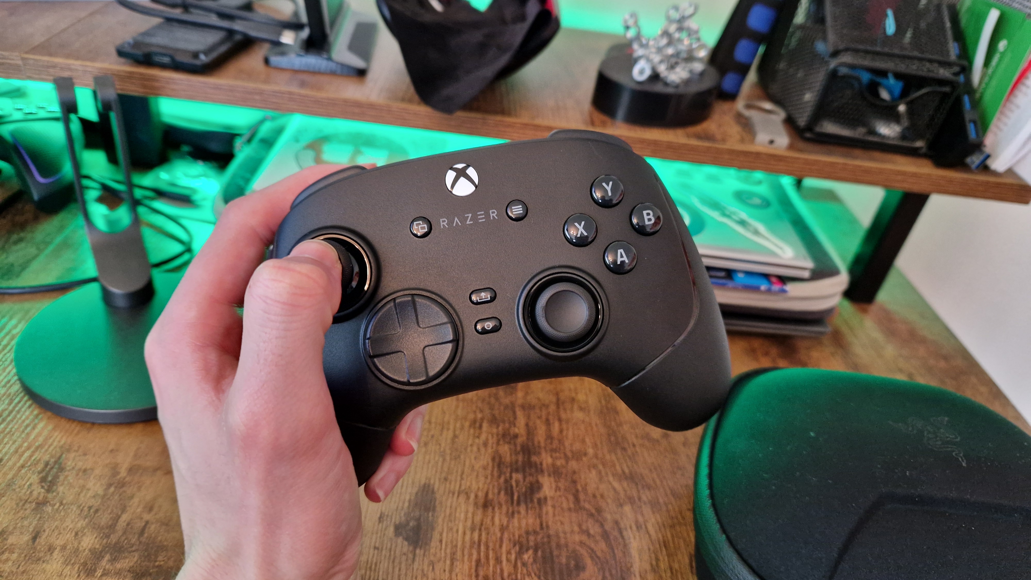 Razer Wolverine V3 Pro in a reviewer's hands