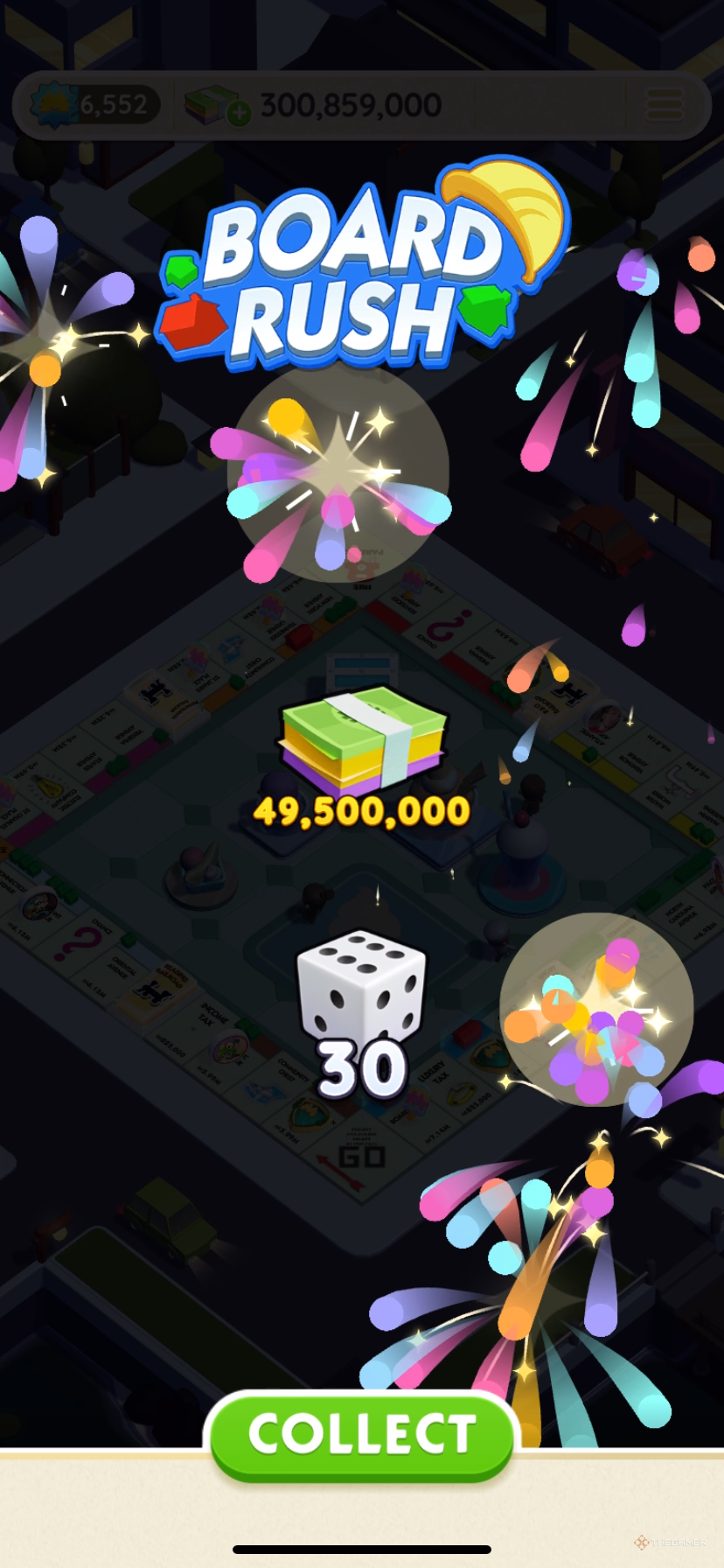 Completing a board during the Board Rush boost in Monopoly Go.-1