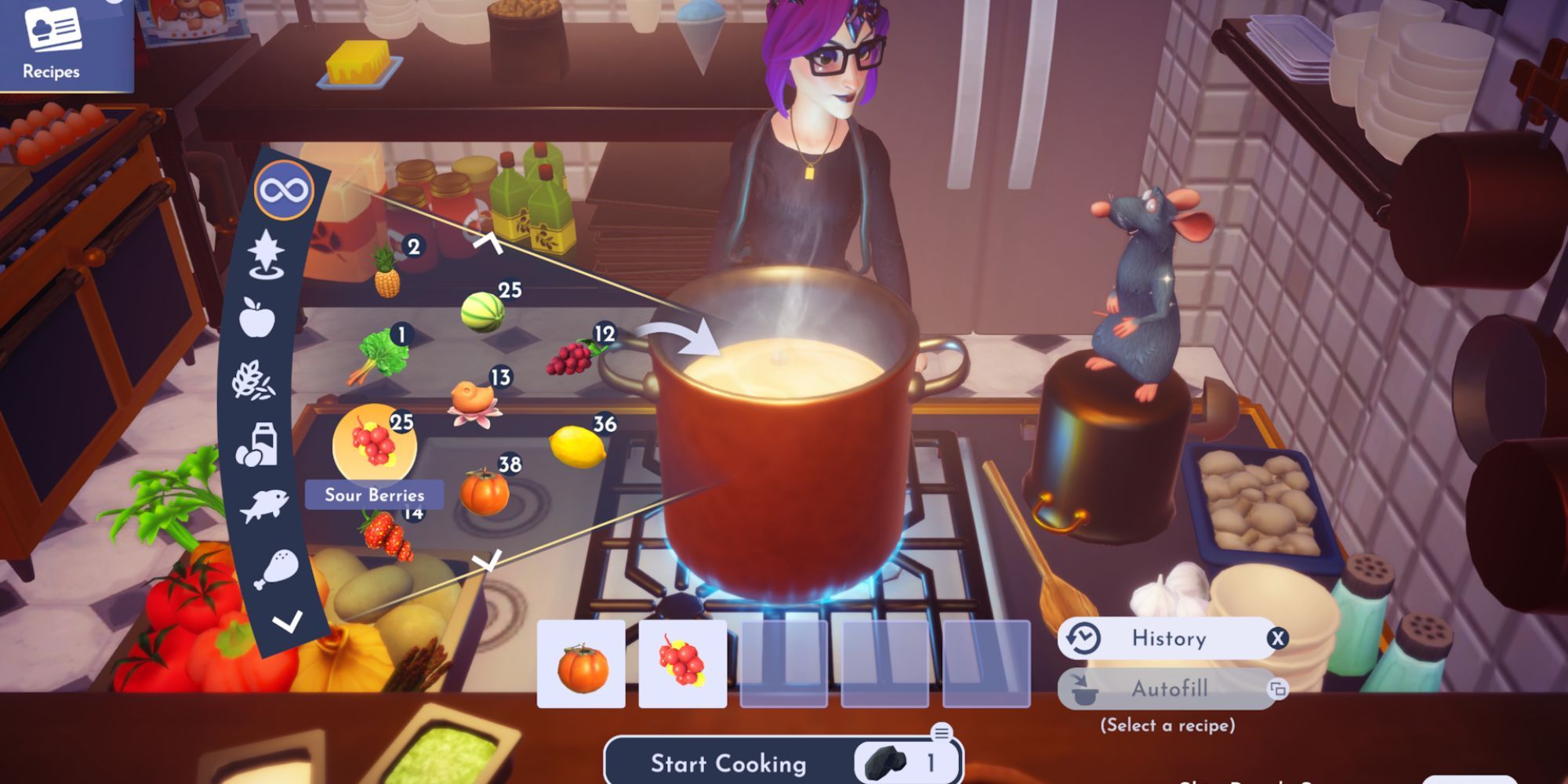 Cooking with Persimmon Sour Fondue ingredients in Disney Dreamlight Valley