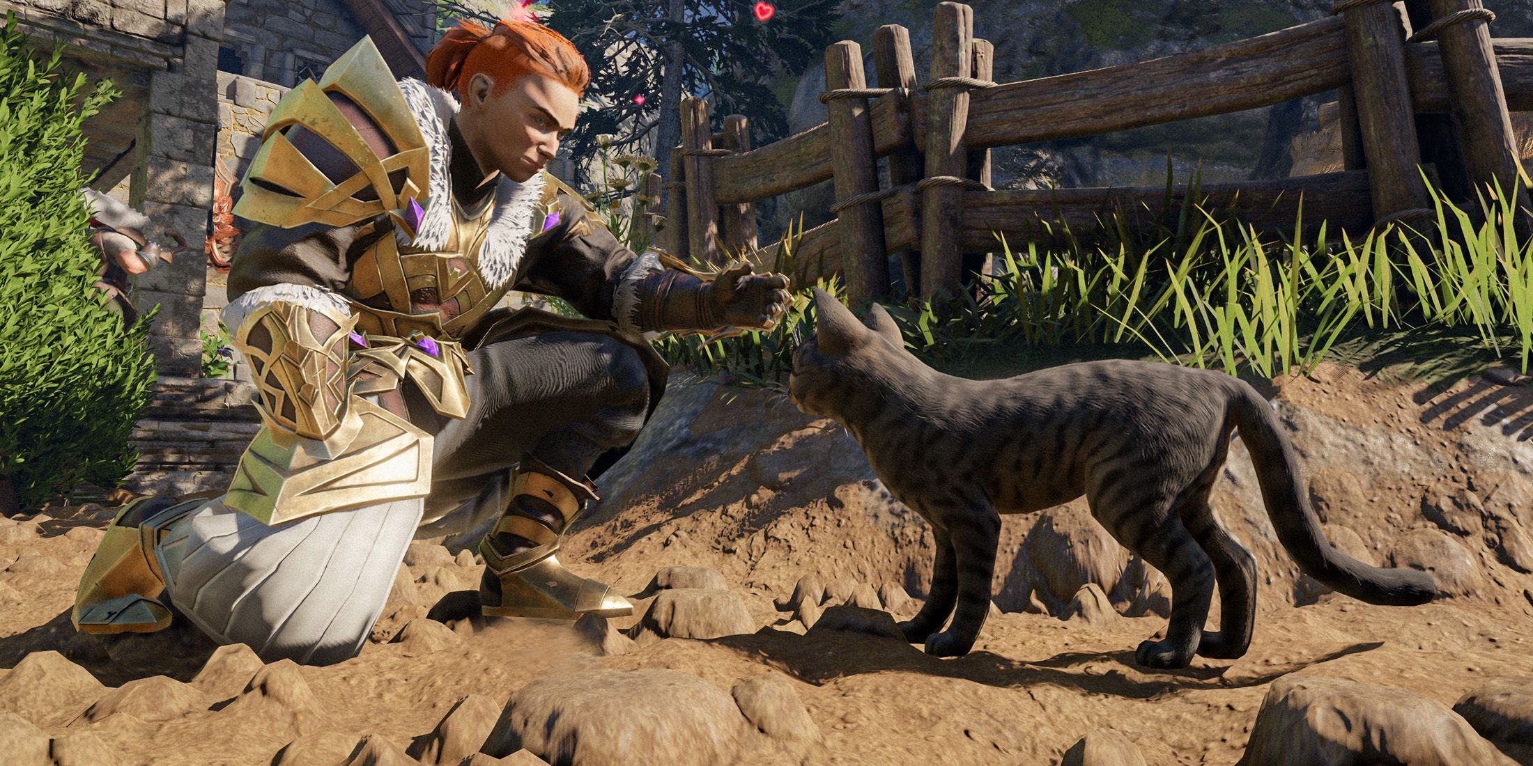 Enshrouded character petting a cat promo gameplay screenshot