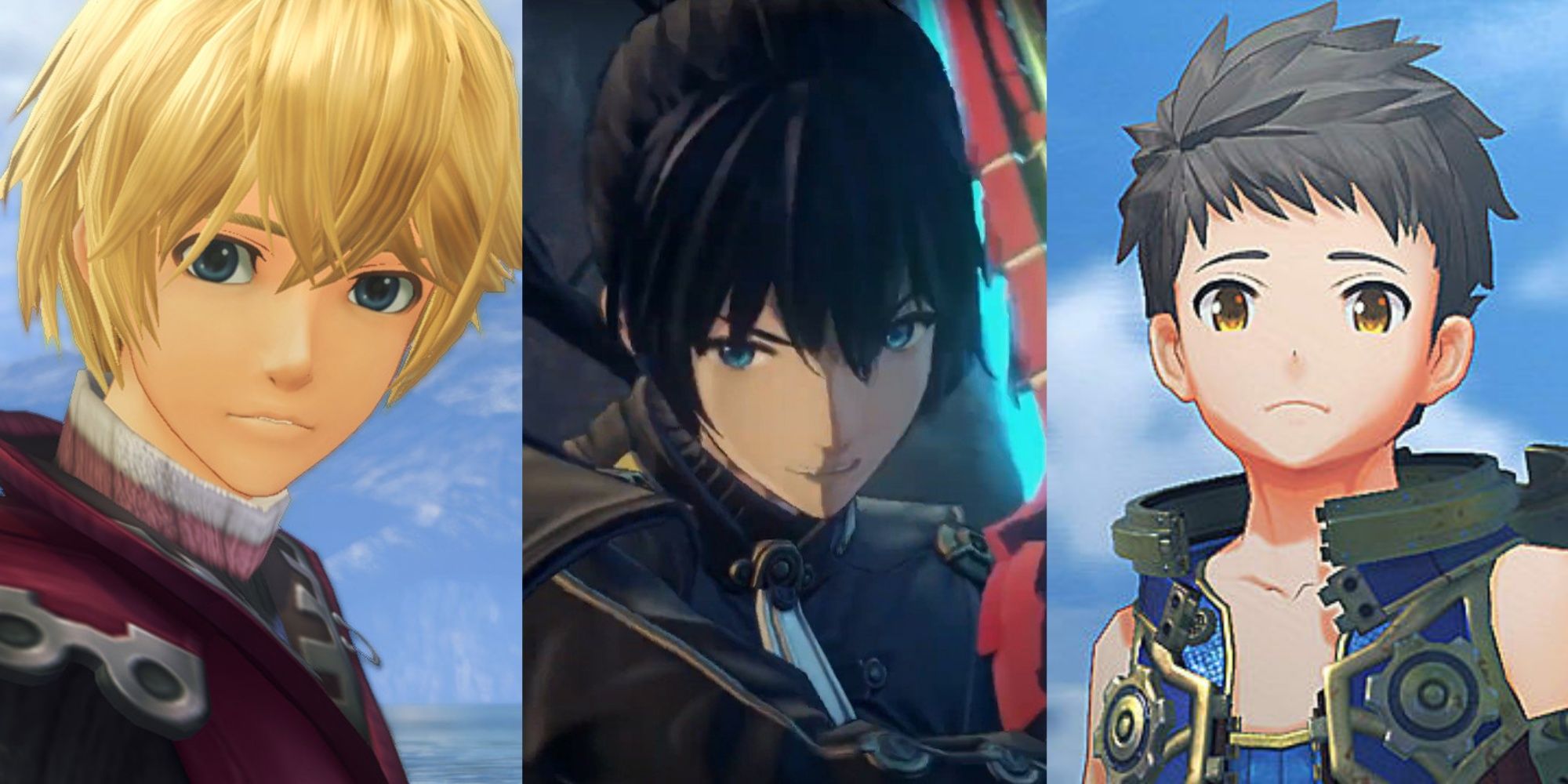 Split image of Shulk in Xenoblade Chronicles: Definitive Edition, Noah in Xenoblade Chronicles 3, and Rex in Xenoblade Chronicles 2.