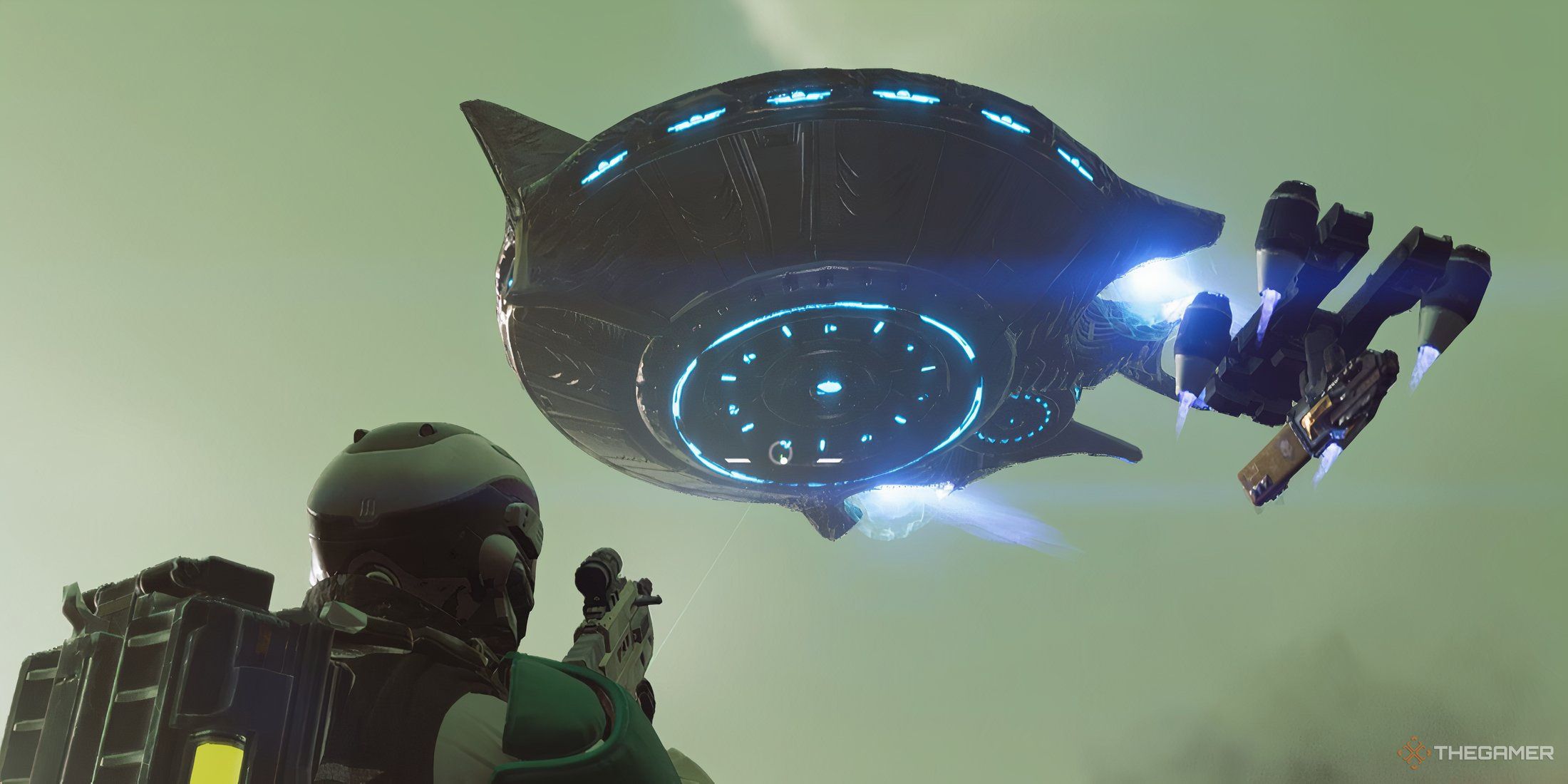 A photo of an Illuminate ship in Helldivers 2. 