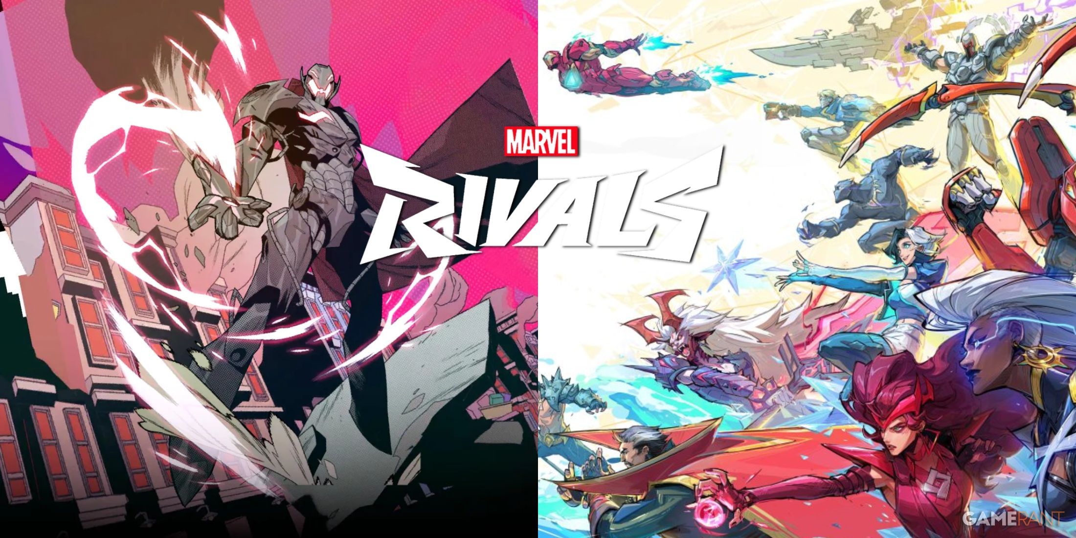 Kim Jacinto Variant of Ultron featured in Marvel Snap framed against official promotional art of the Marvel Rivals launch roster