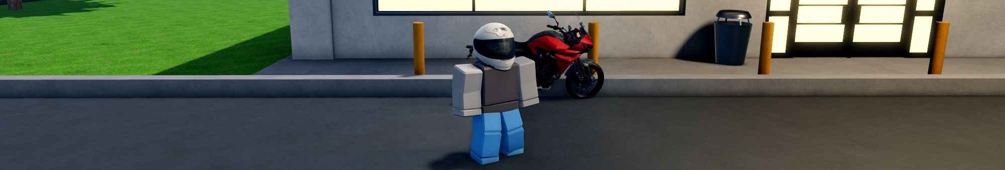 someone next to their motorcycle in MotoRush on Roblox