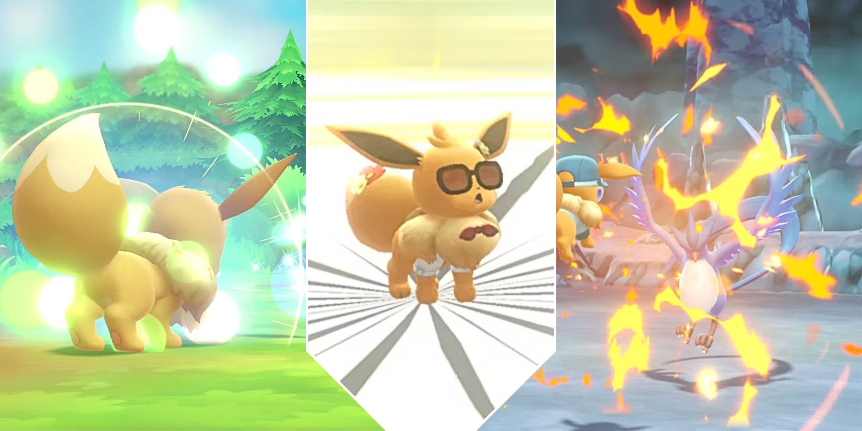 Collage image featuring Eevee performing various attack moves