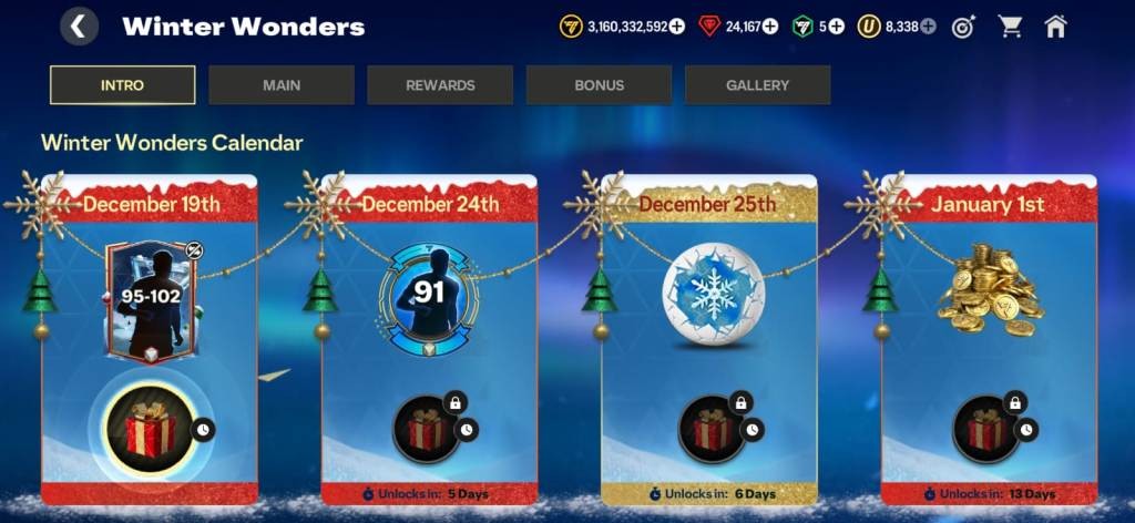 FC Mobile Winter Wonders Bonus Intro Calendar