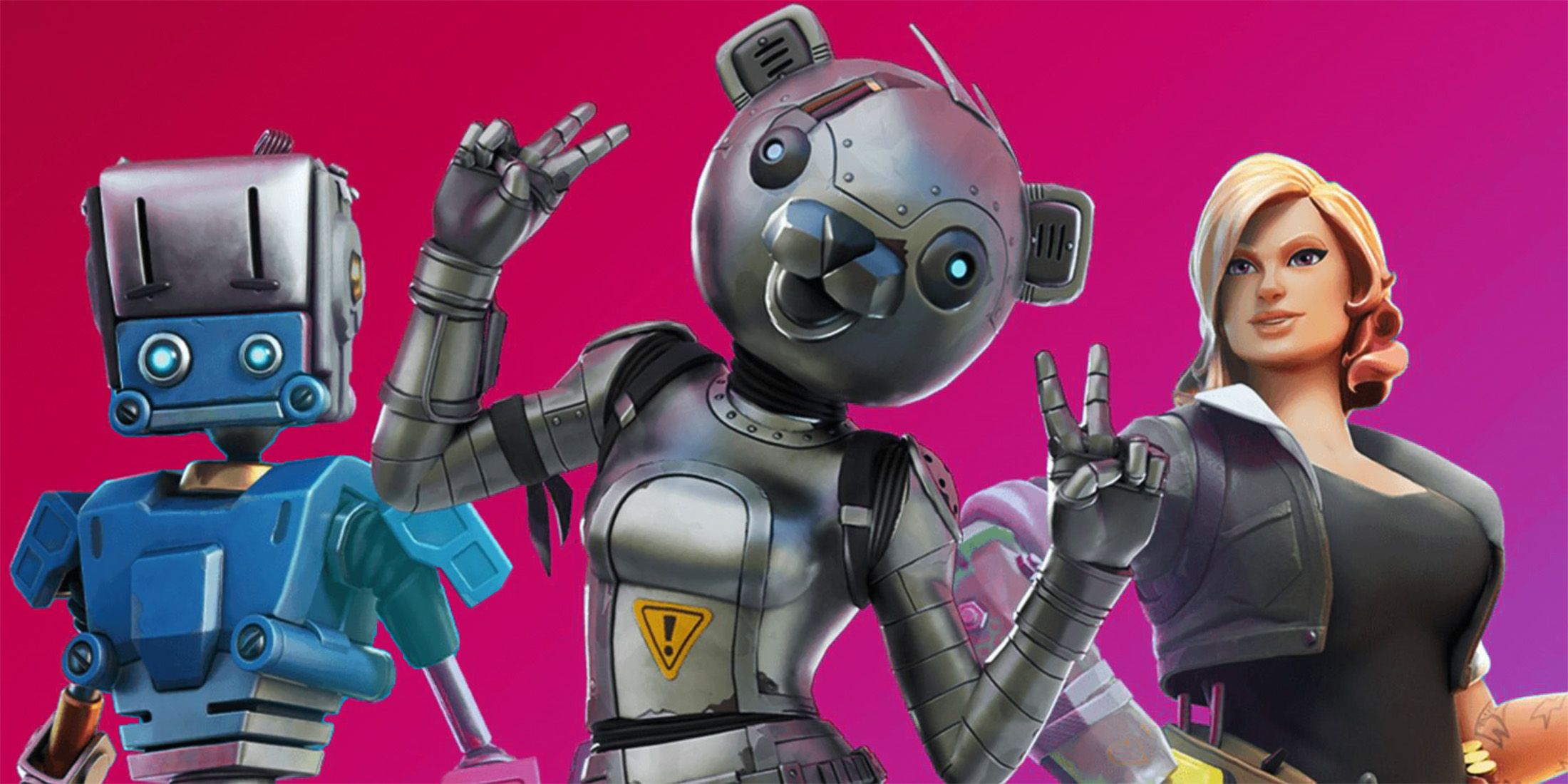 Fortnite skins on dark pink background 2x1 composite