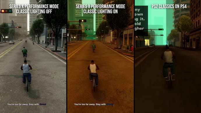 GTA DE classic lighting mode comparison screenshots (riding bike)