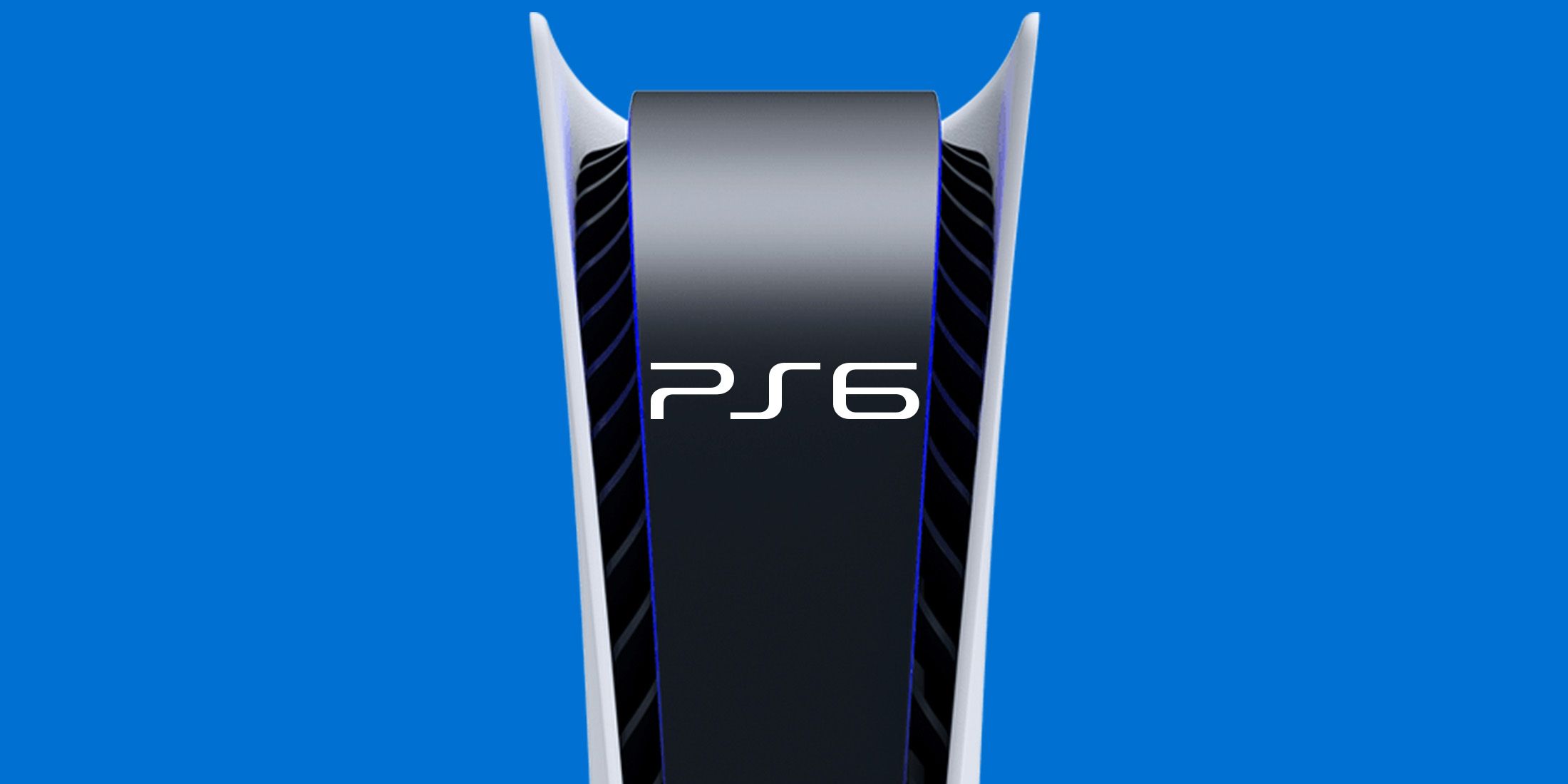 PS6 mockup logo over PS5 air vent blue background 2x1 composite