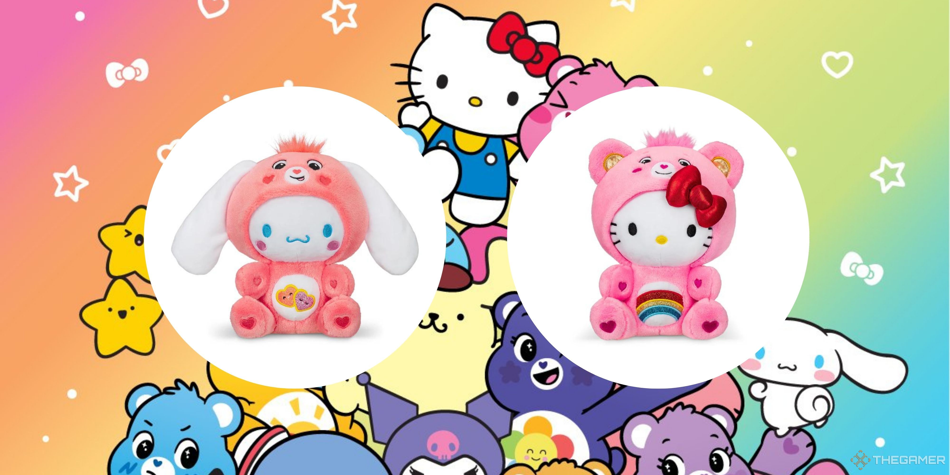 hello kitty and cinnamoroll care bear plushes