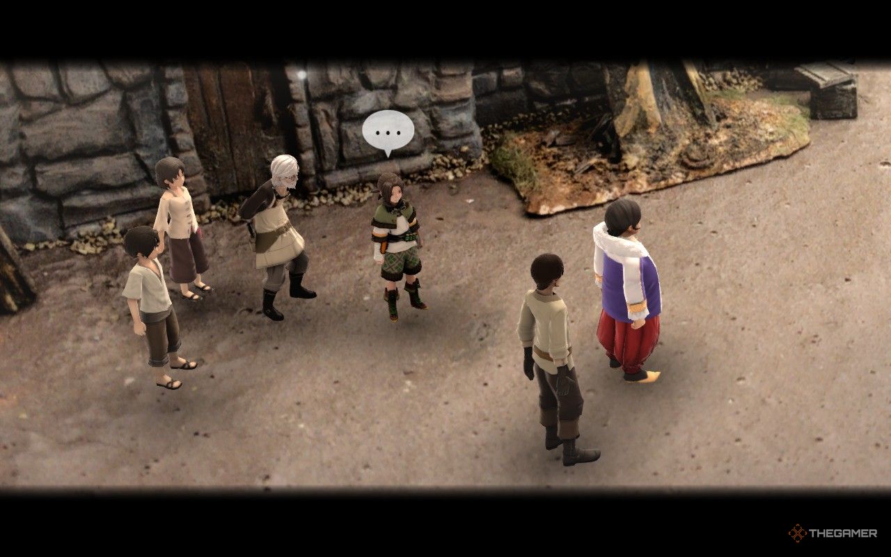 Ez and his family from the workshop talking with members of the guild in the outskirts in fantasian neo dimension.