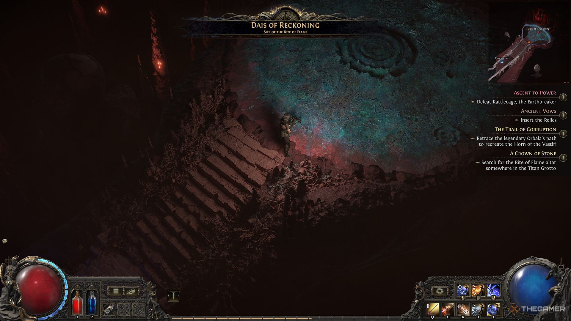 The player approaching the Dais of Reckoning, where the boss Zalmarath waits.