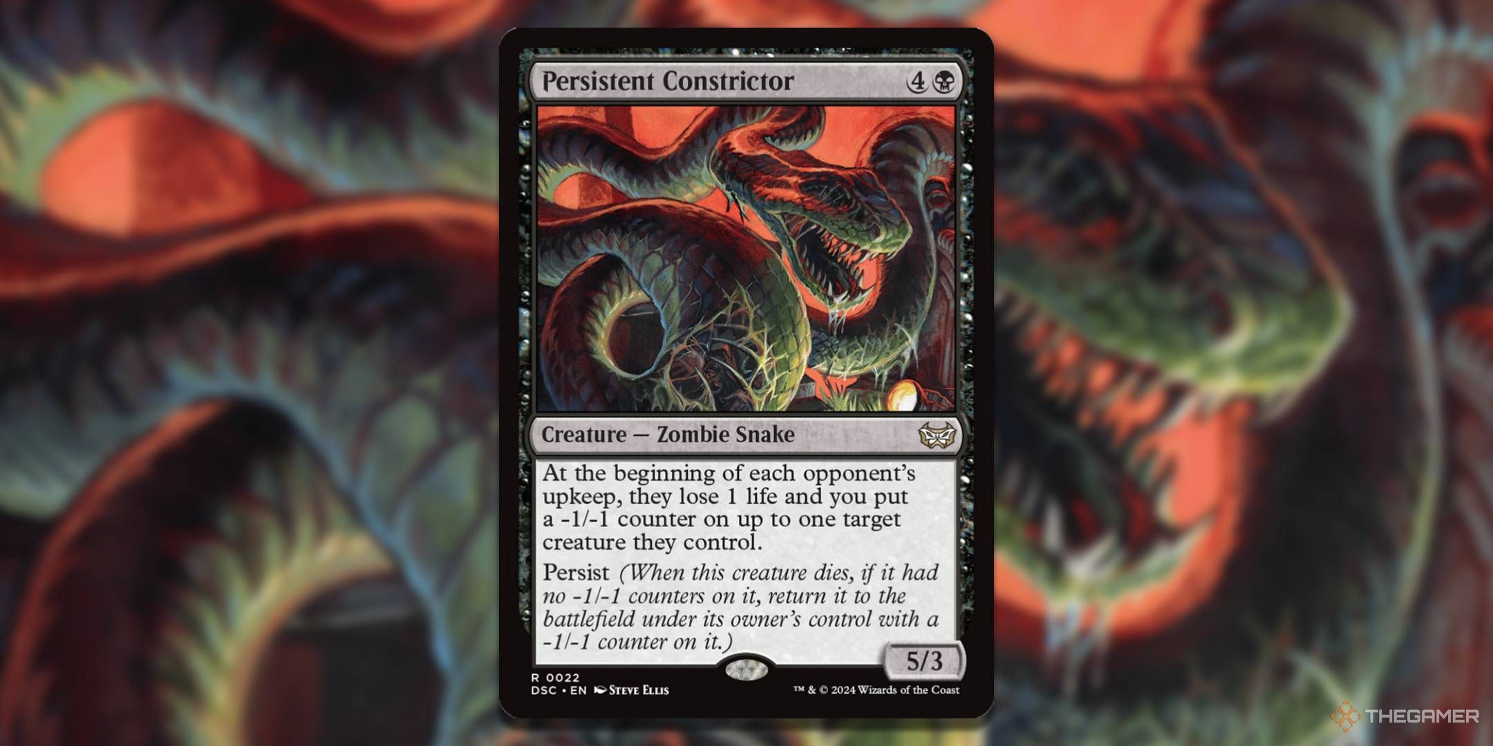 MTG Persistent Constrictor card with the art in the background.