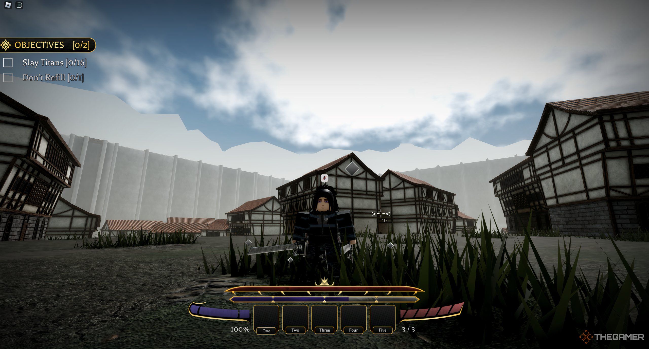 A player in Roblox: Attack on Titan Revolution standing during a mission.