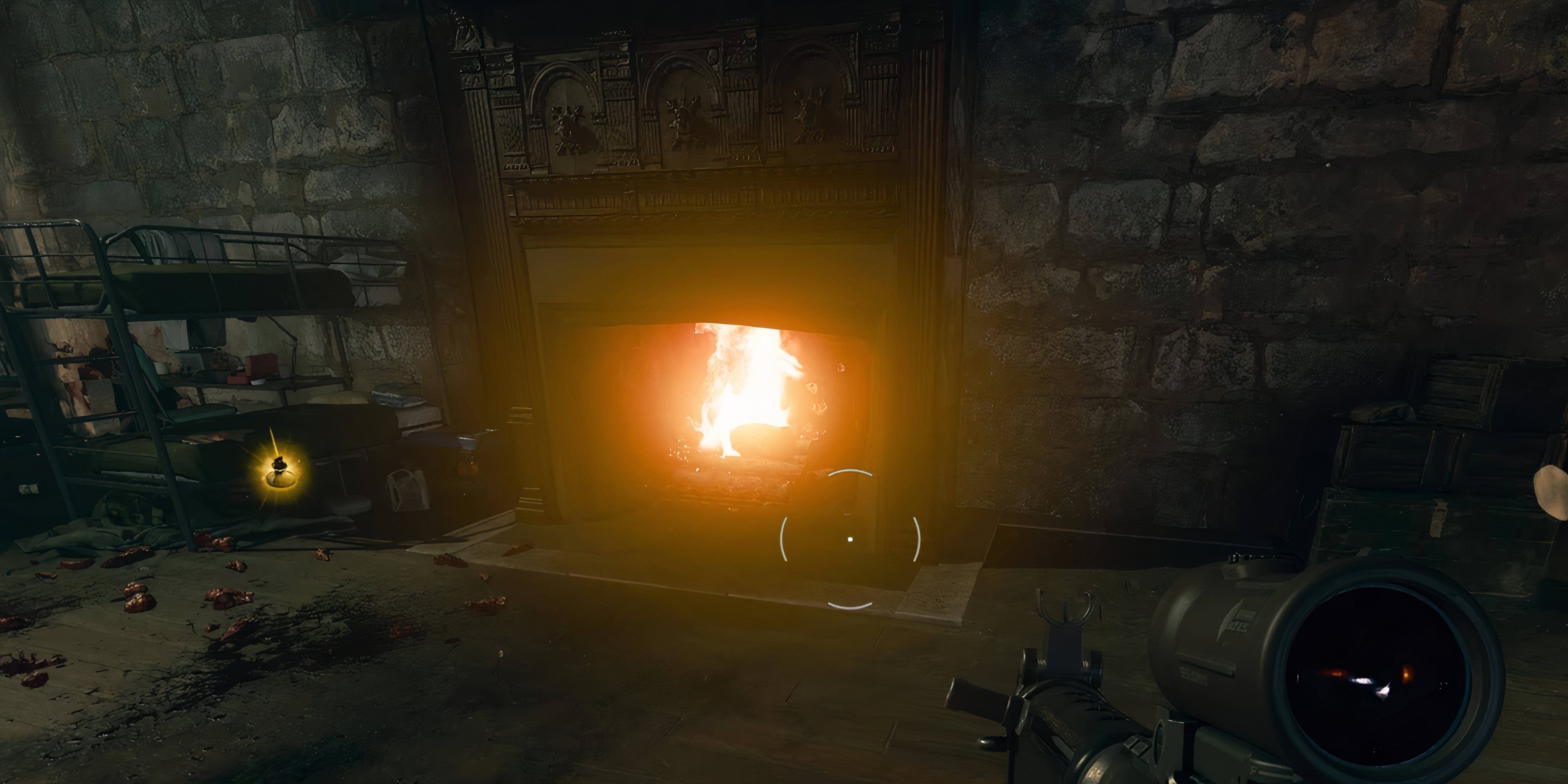 Player standing in front of a fireplace - bo6