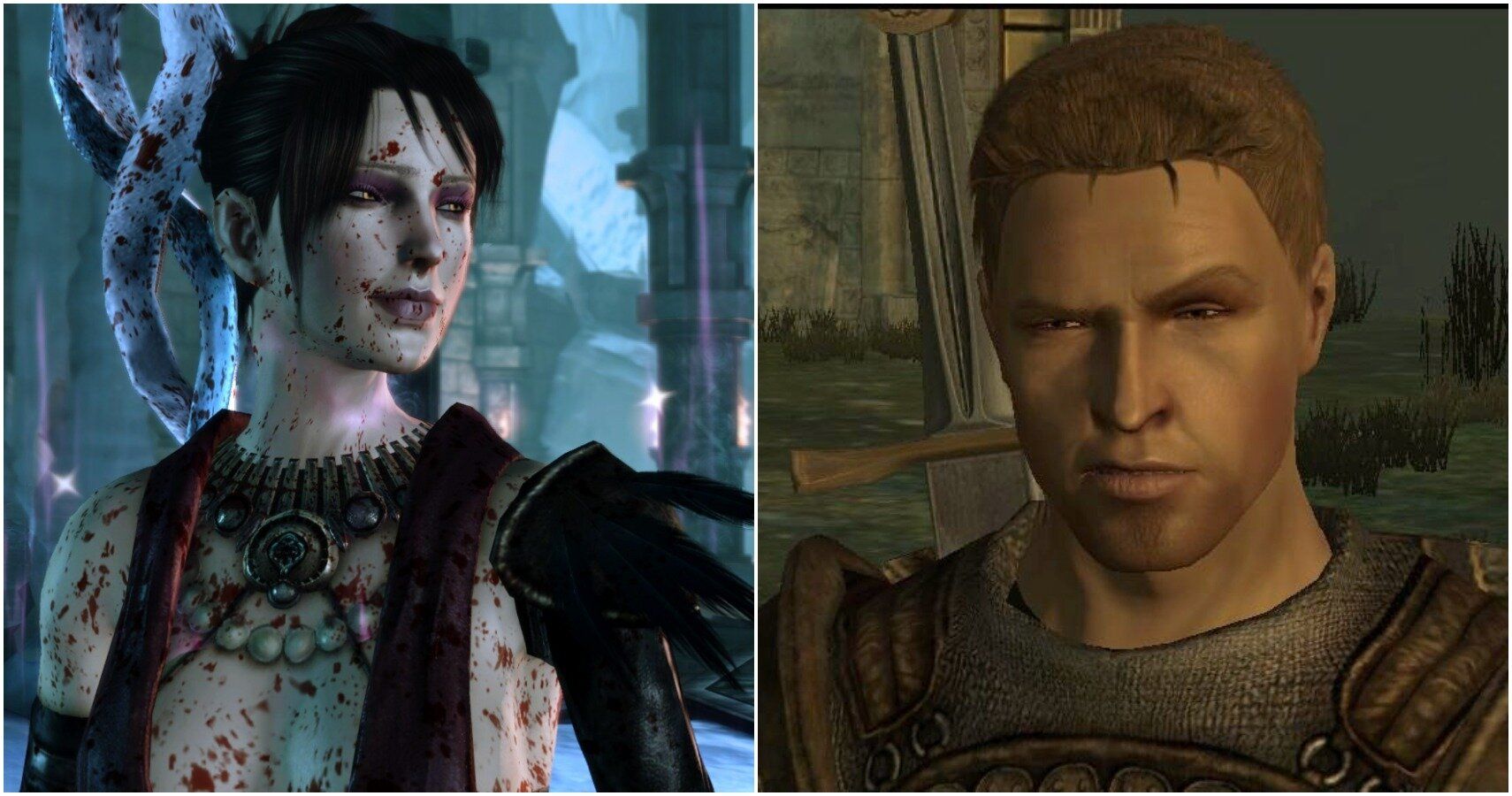 Split image of Morrigan and Alistair