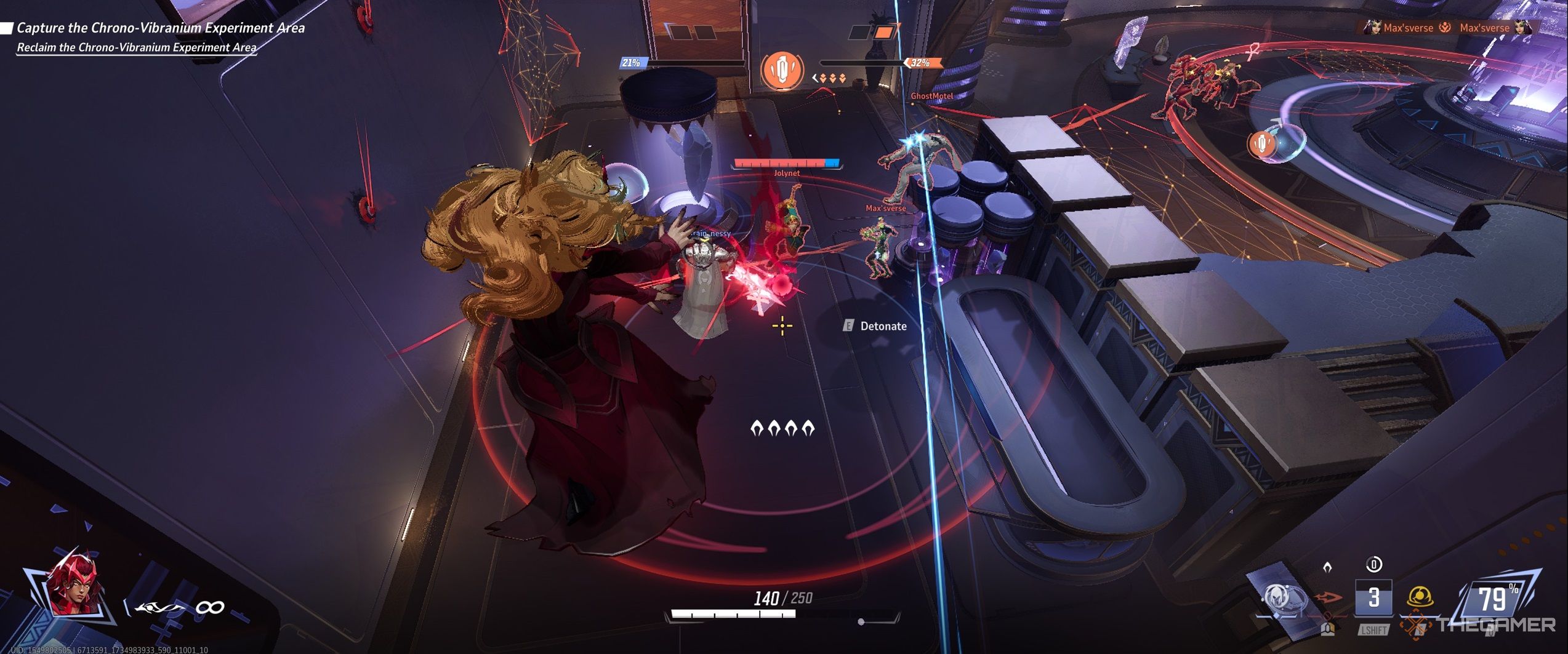 A screenshot of Scarlet Witch playing against Iron Fist in Marvel Rivals.