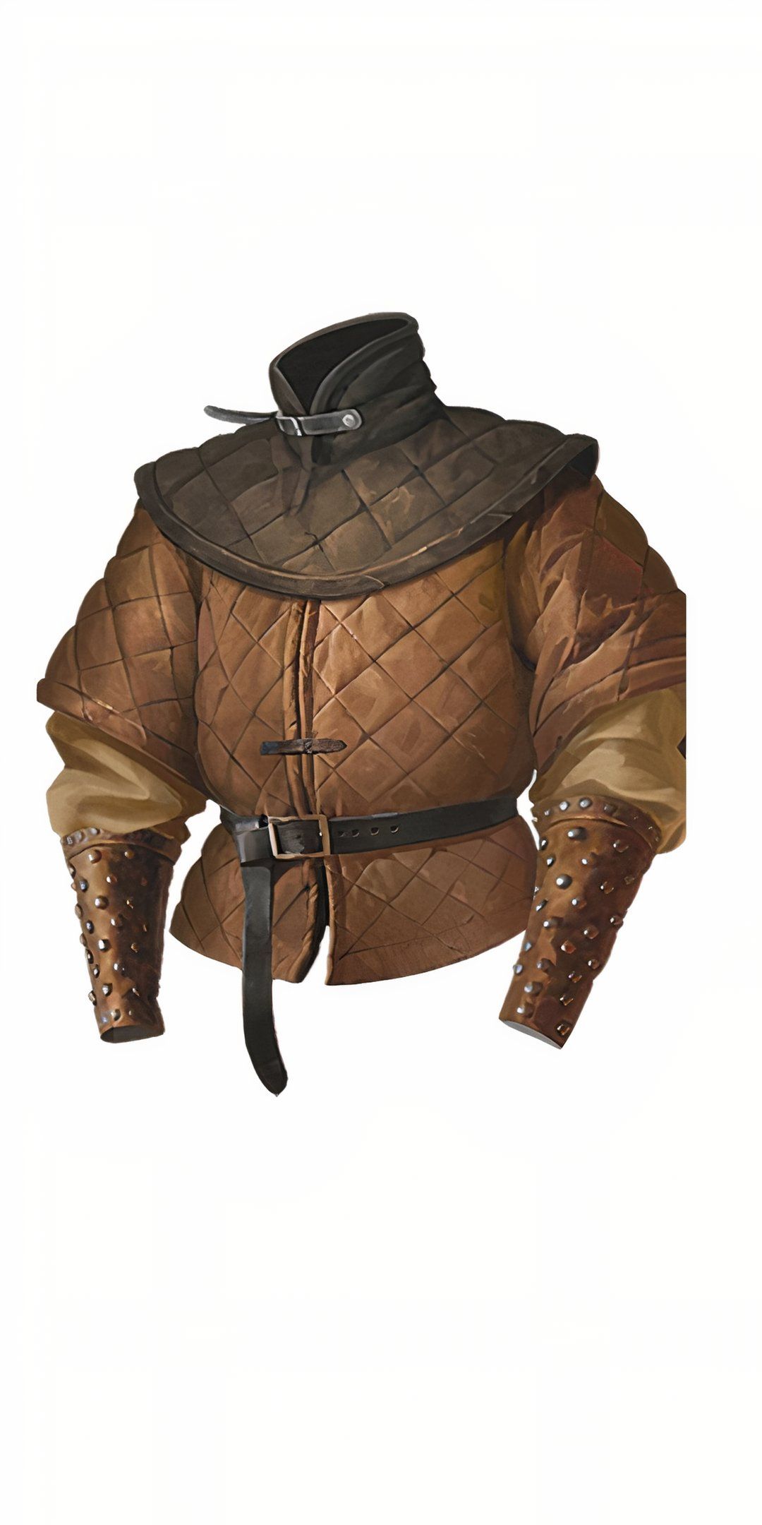 A set of brown and black padded armor in Dungeons & Dragons. 