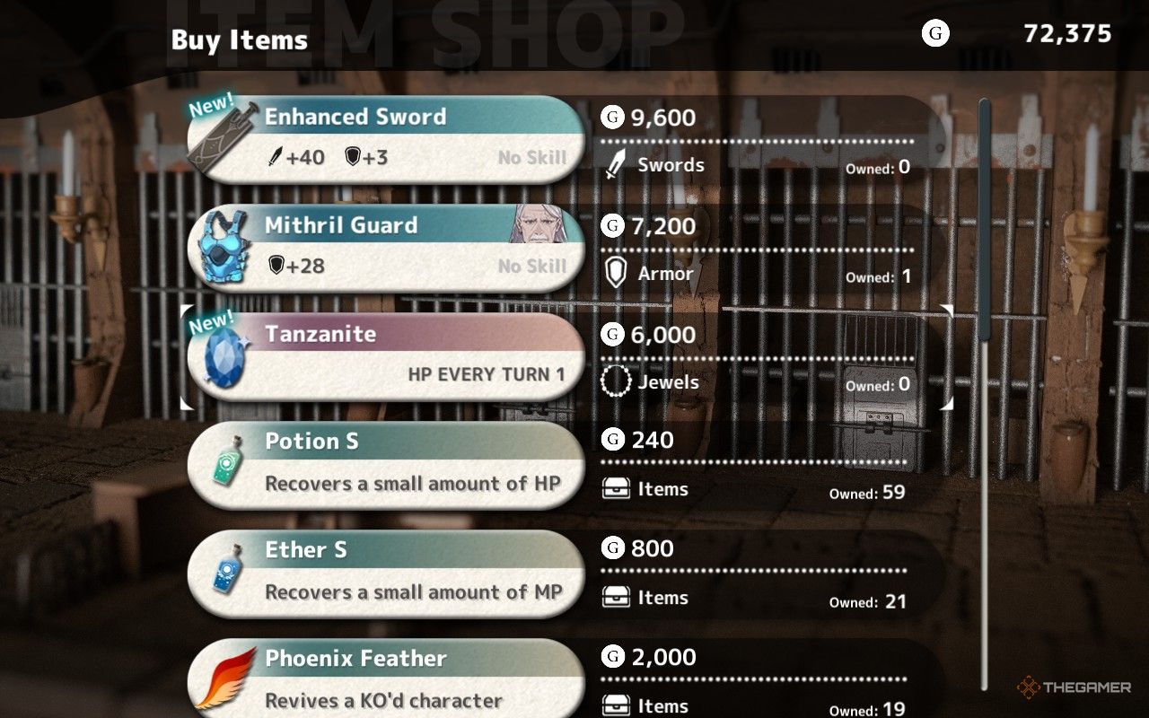 browsing the item shop in the prison in Fantasian Neo Dimension.