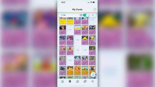 A screenshot shows an incomplete collection in Pokemon Trading Card Game Pocket.