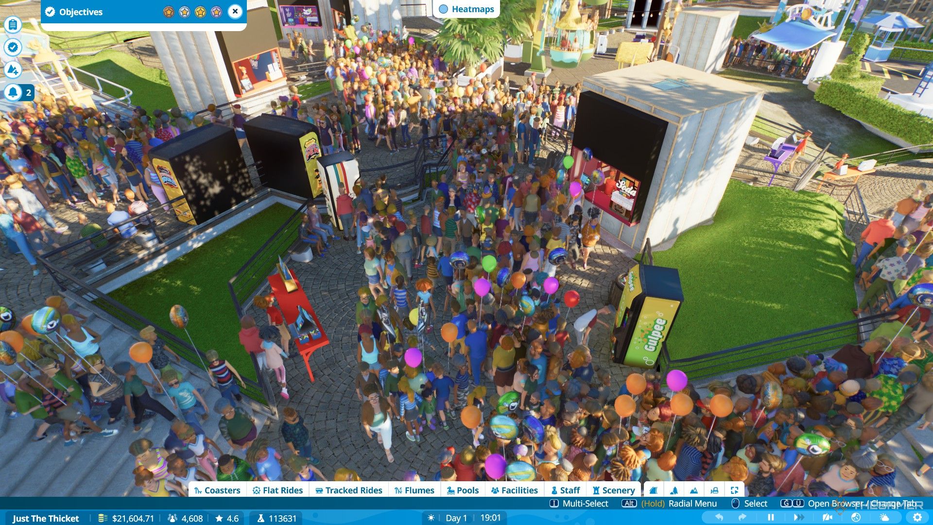 Guests are moving in a crowded path in Planet Coaster 2.