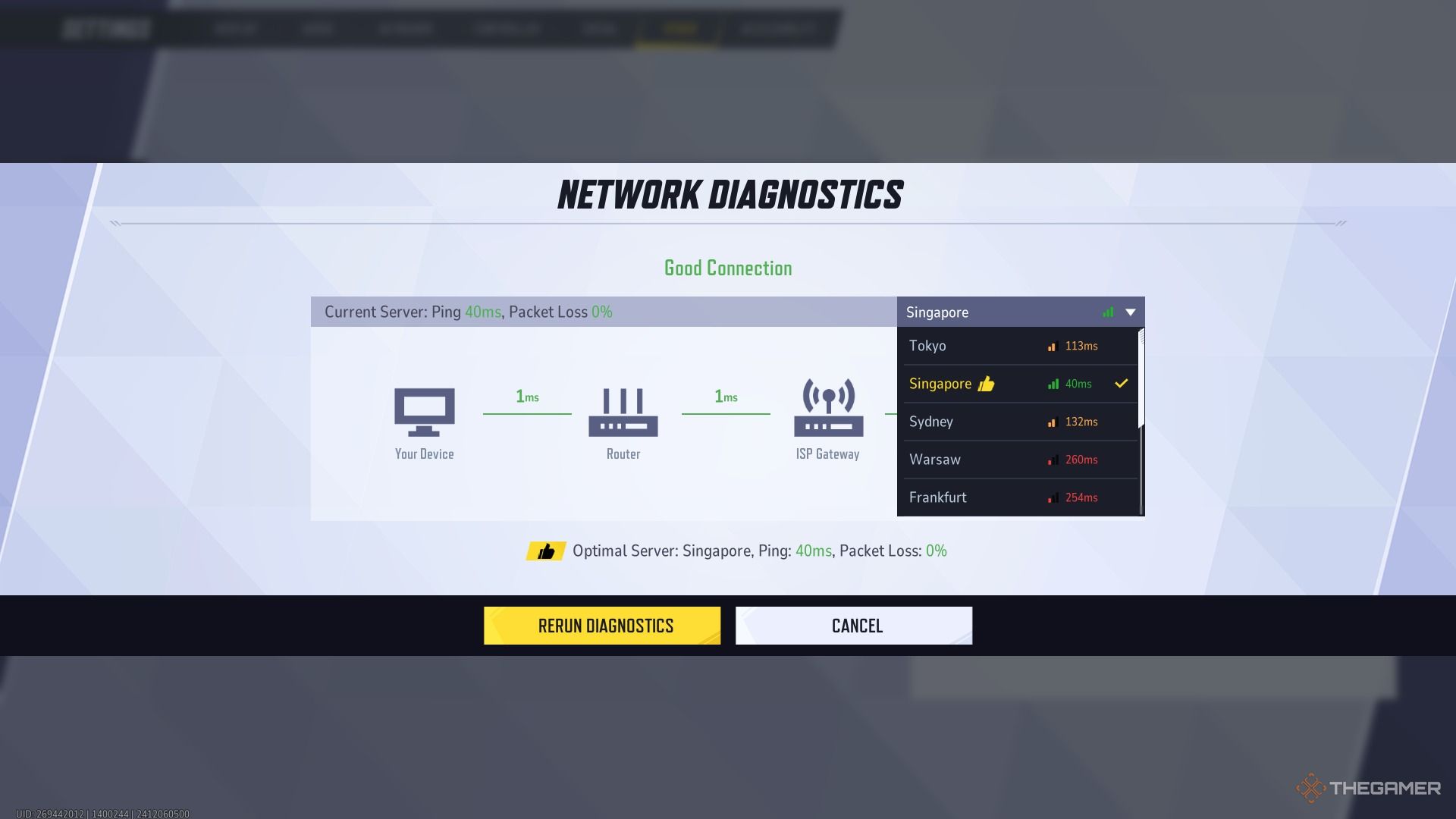 Network settings in Marvel Rivals.