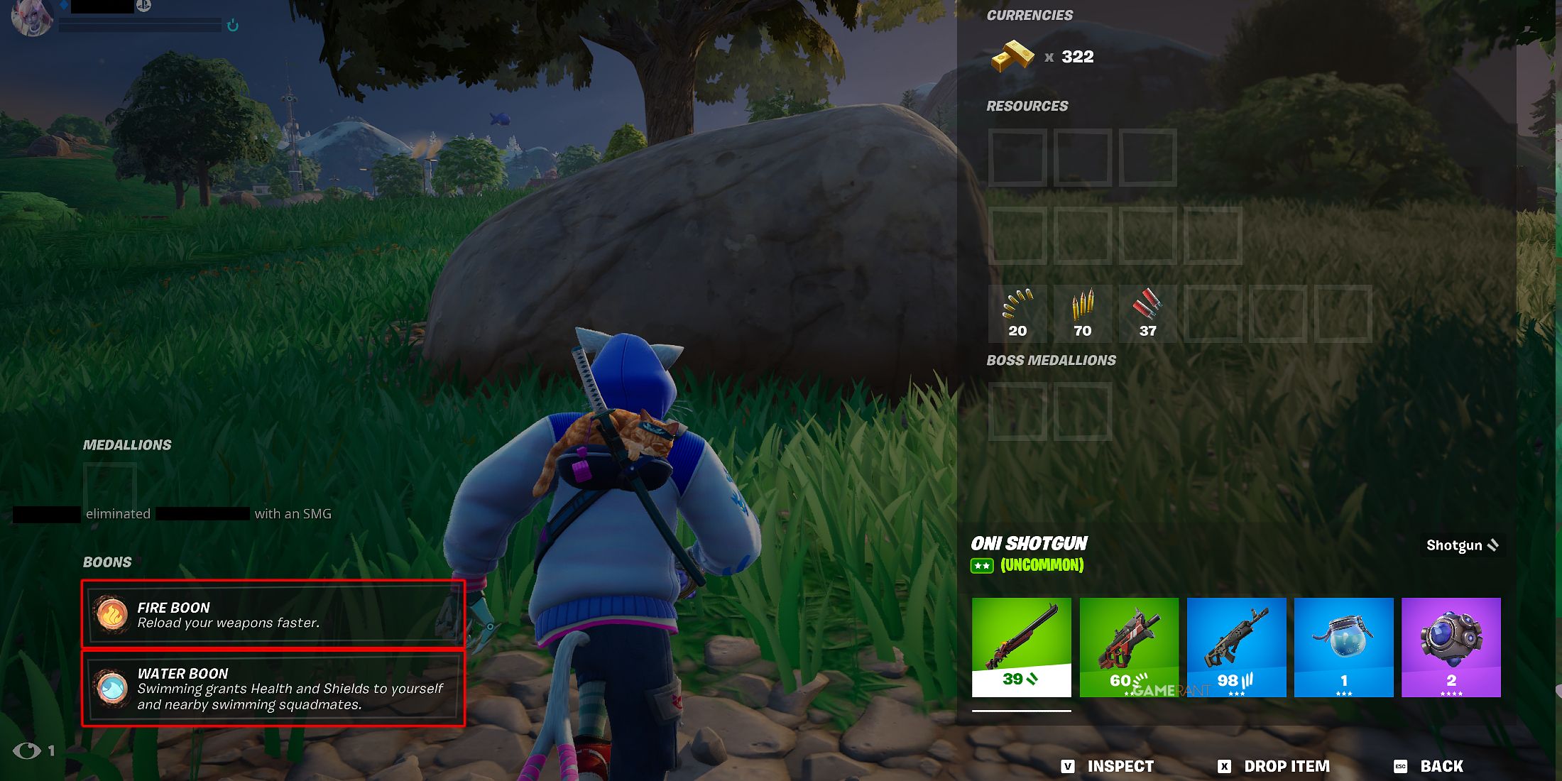 Screenshot showcasing how to equip Boons in Fortnite 