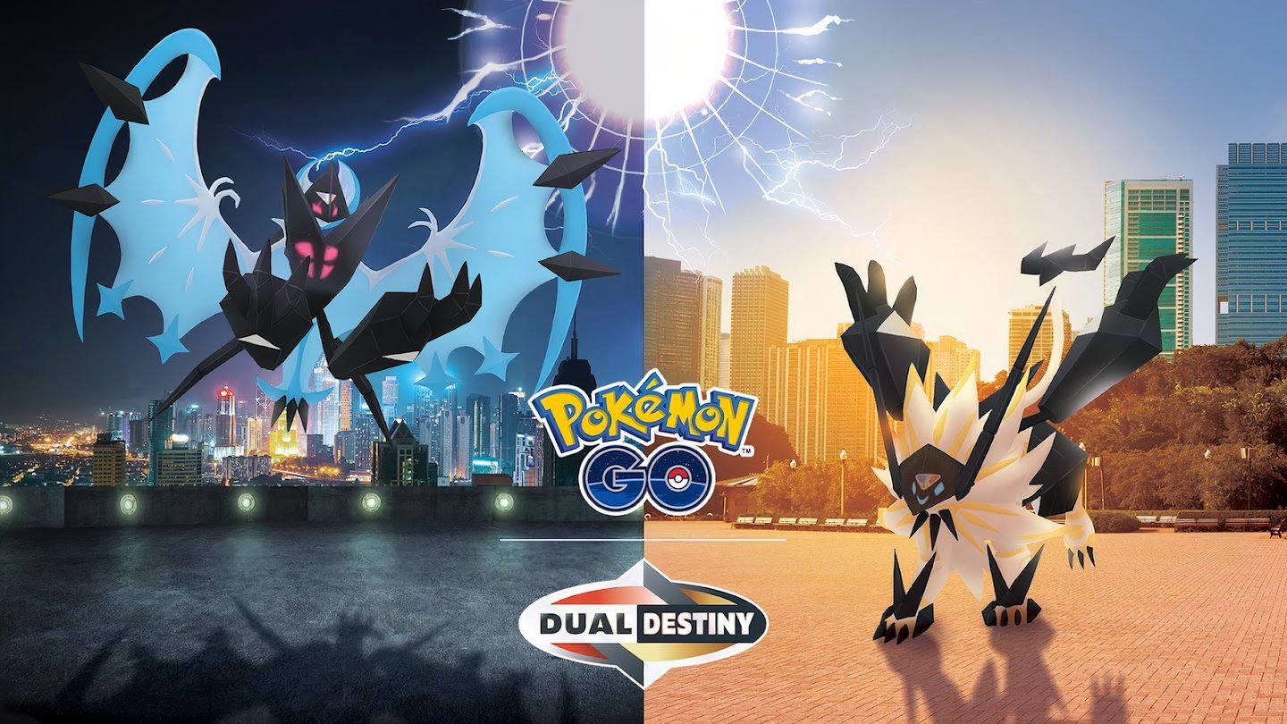 Image of Dawn Wings Necrozma split with an image of Dusk Mane Necrozma.