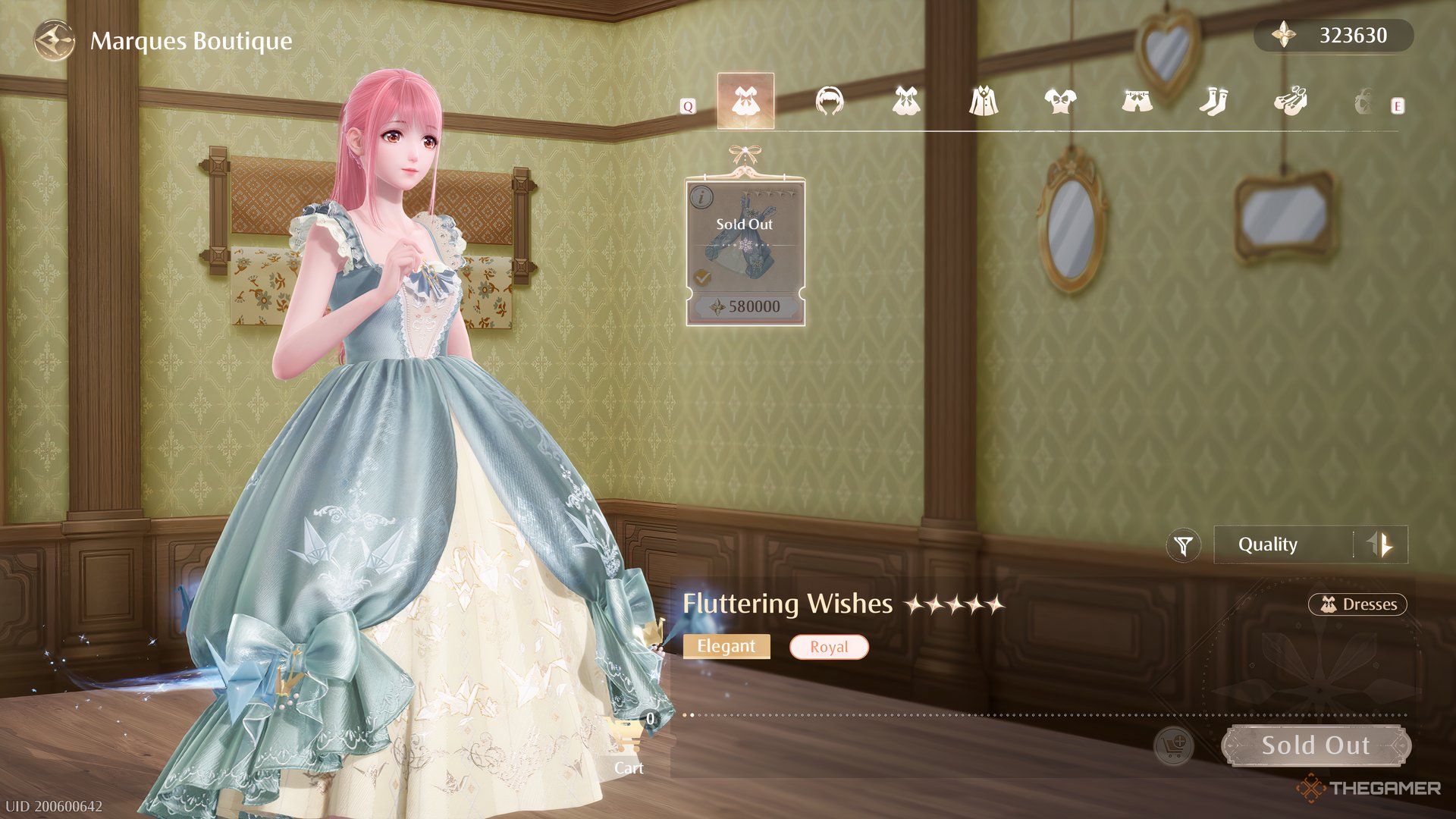 Fluttering Wishes is shown in the Marques Boutique shop menu in Infinity nikki.