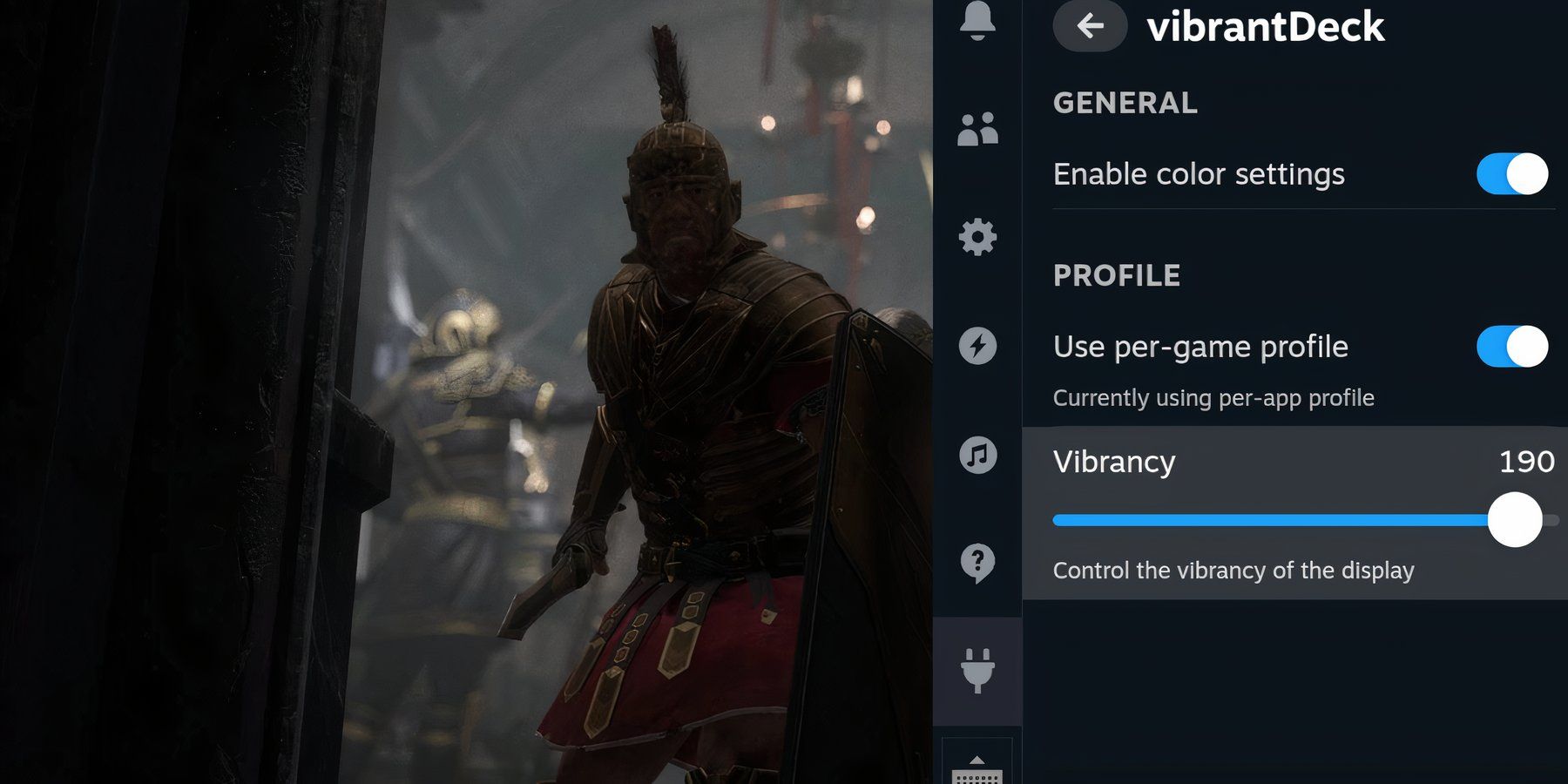 Running Ryse with Vibrant Deck on the Steam Deck