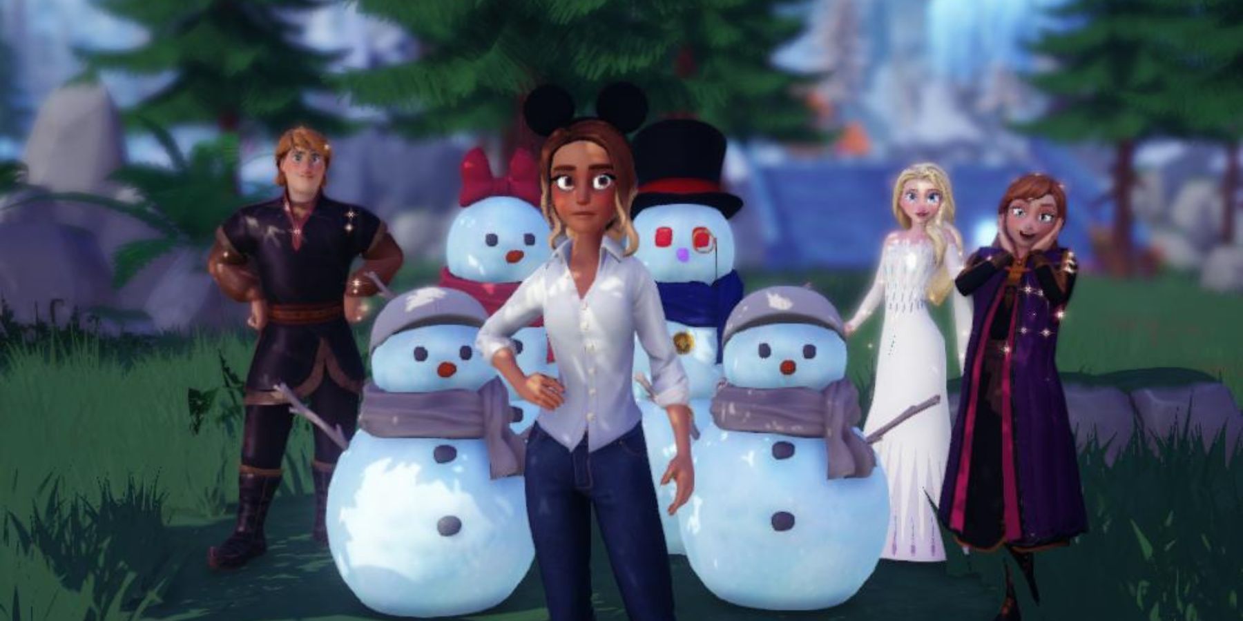 kristoff, elsa, anna, and snow family dreamlight valley