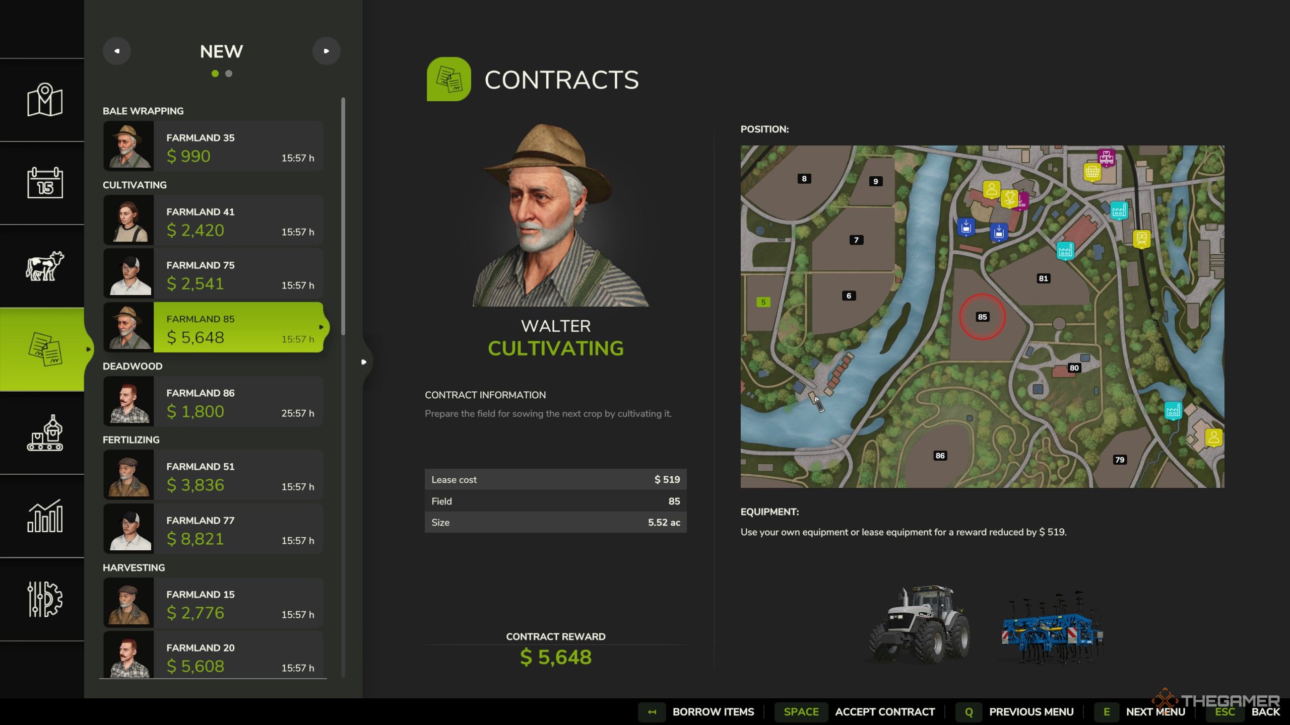 The Contracts Screen In Farming Simulator 25.