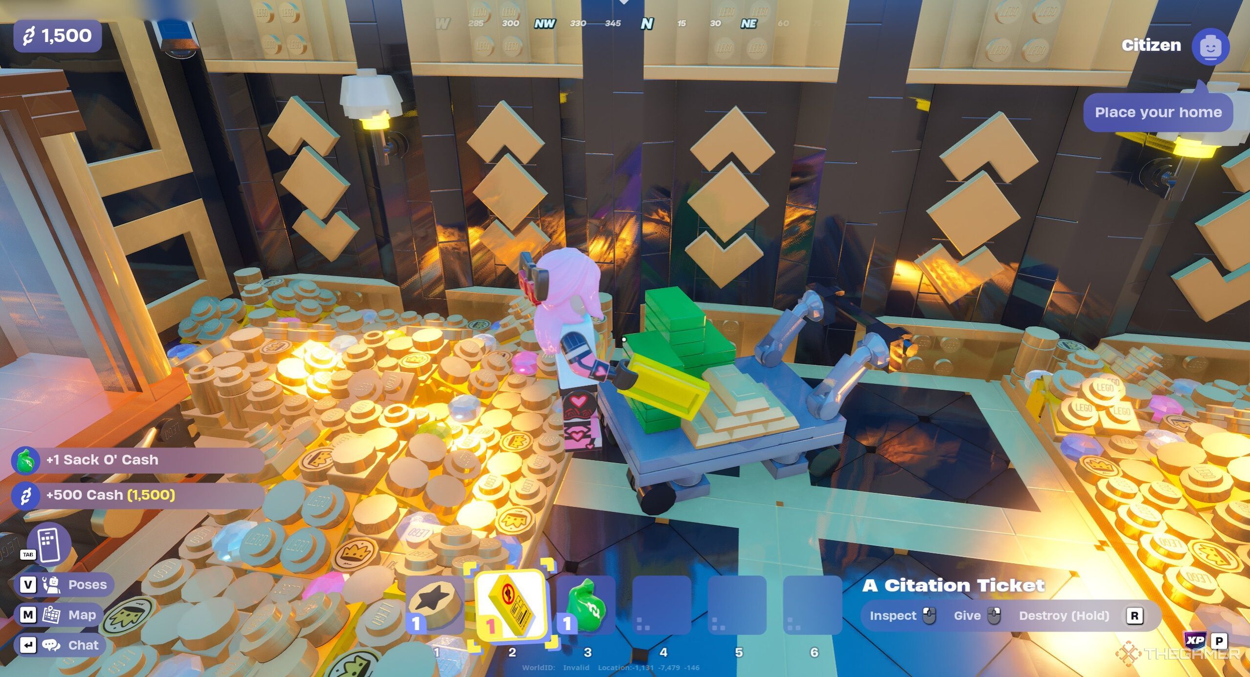 A photo of a Lego Fortnite Brick Life player robbing a bank.