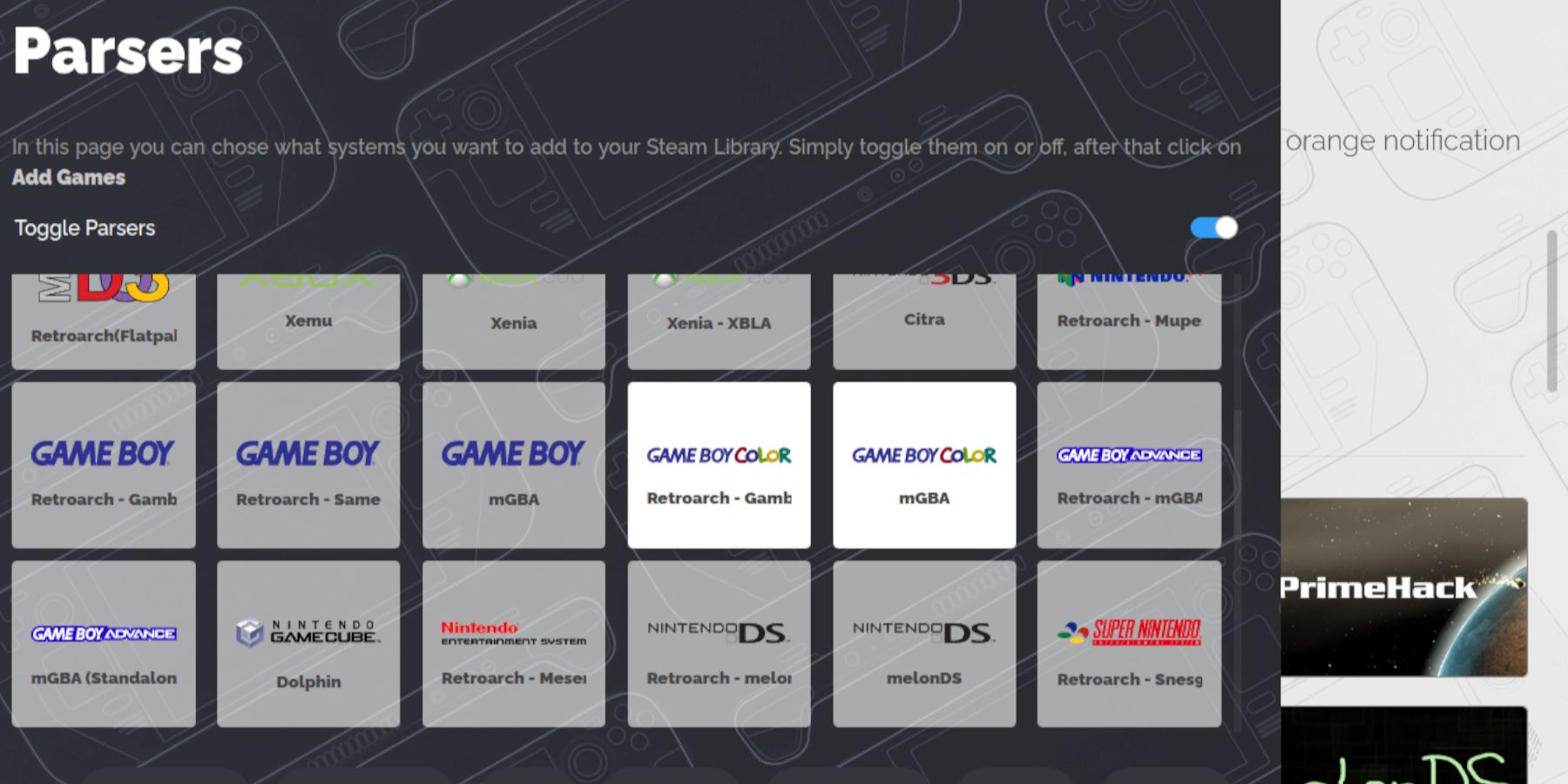 Steam Deck - EmuDeck Parsers selecting GBC emulators