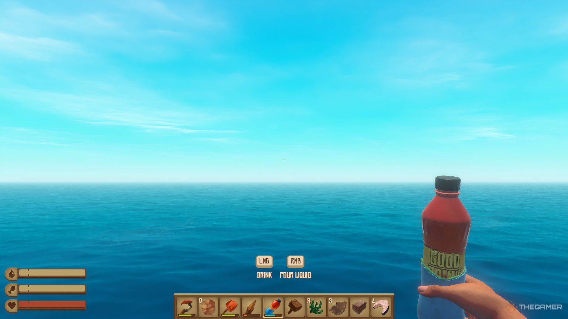 Holding a bottle in Raft.