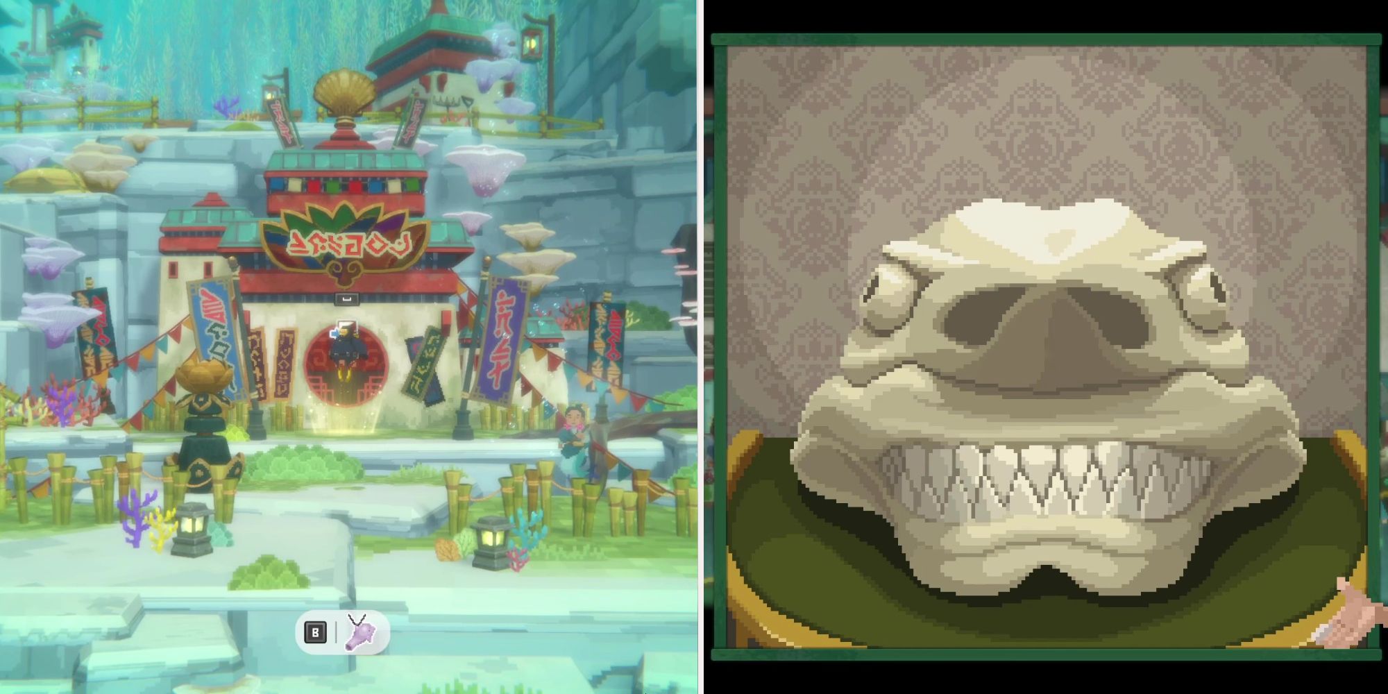 A massive shark skull is used for a minigame in the Sea People Village in Dave the Diver.