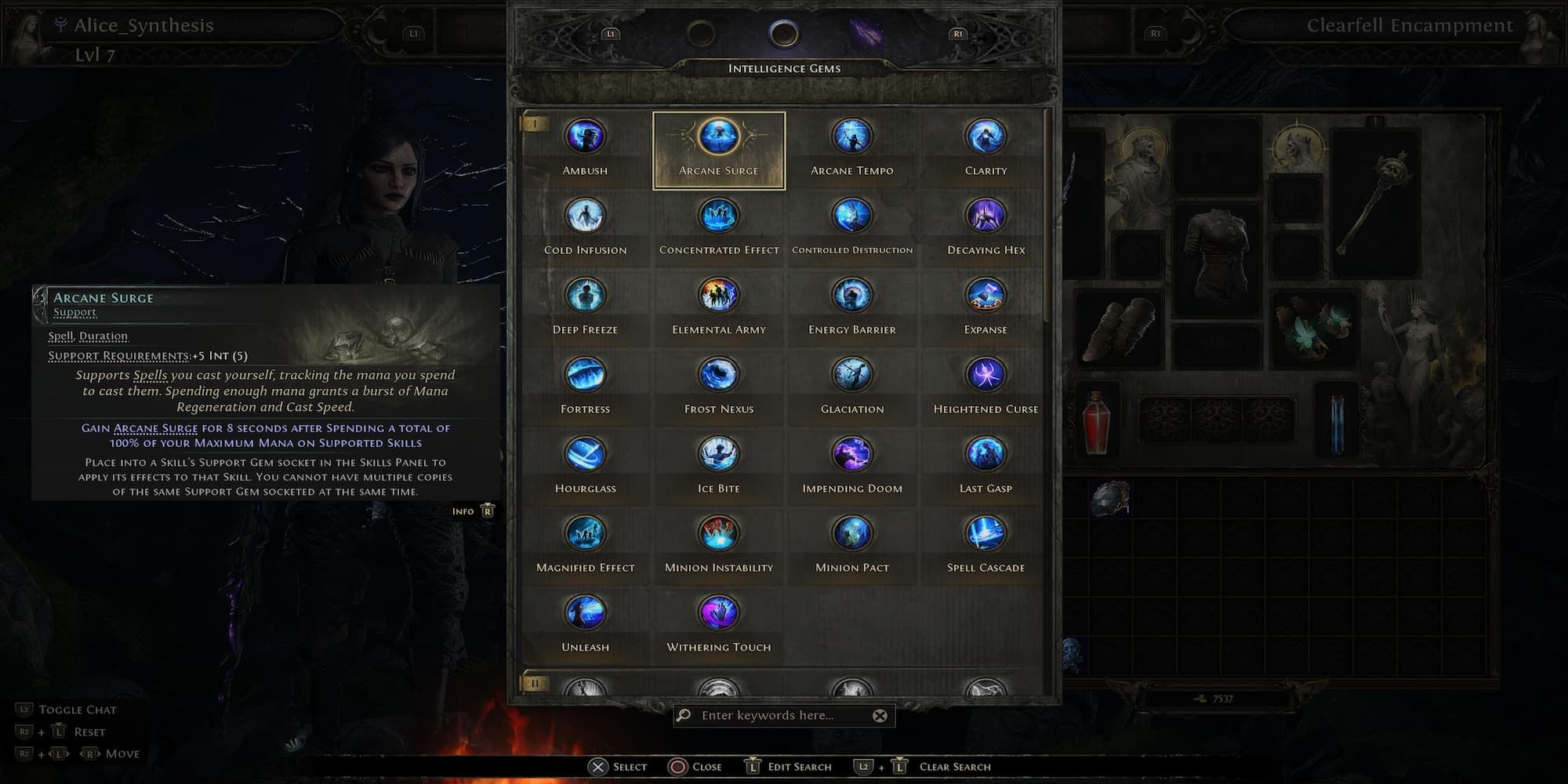 Arcane Surge In The Support Skill Menu 