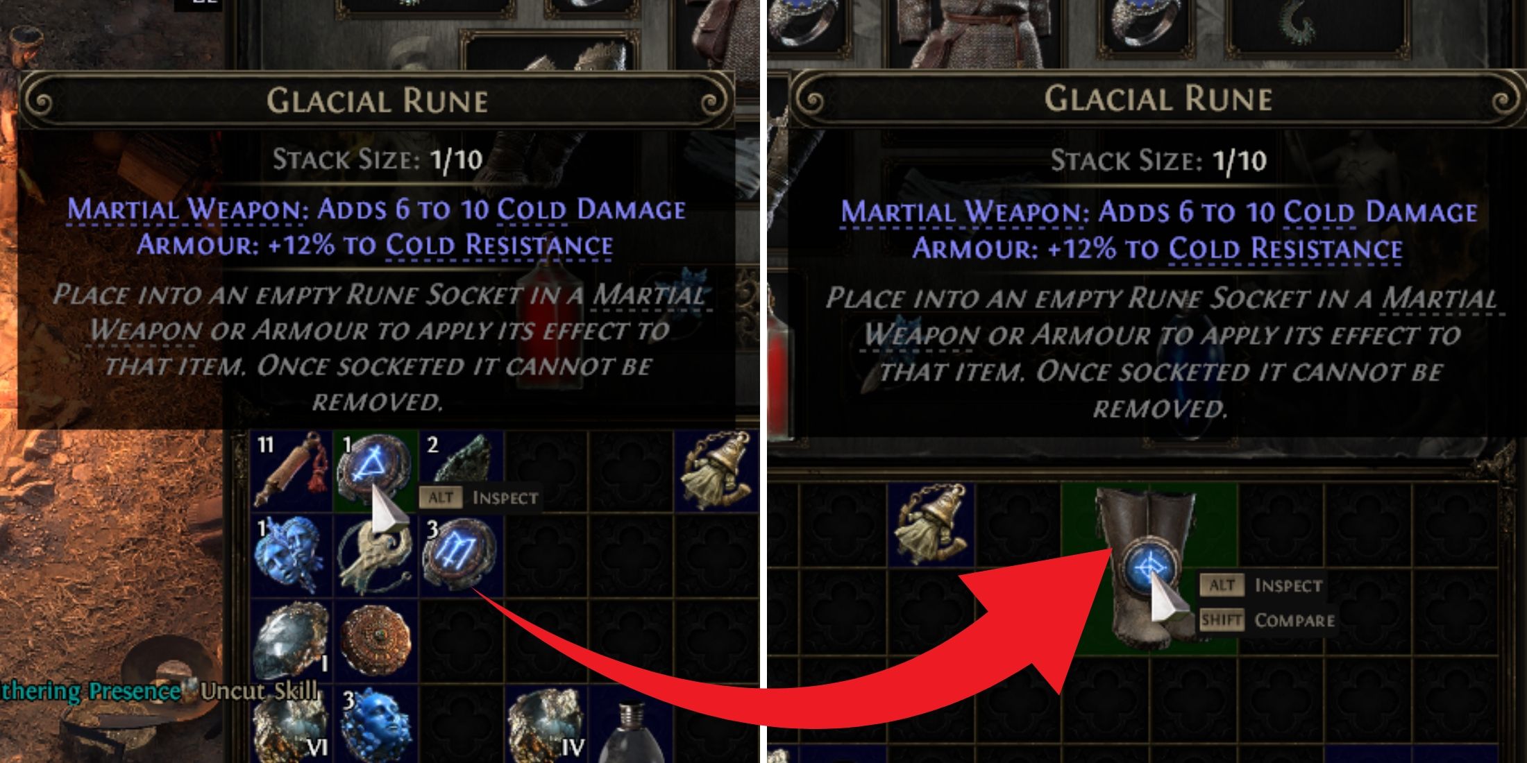 adding a rune to an empty socket in path of exile 2