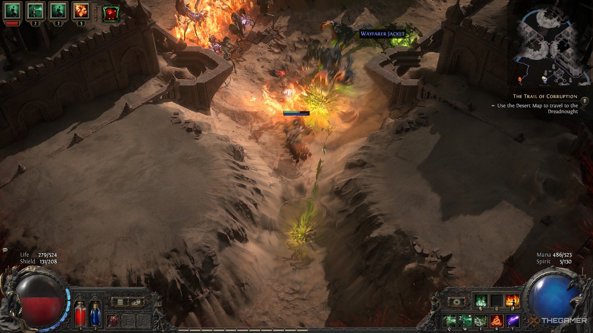 Witch casting Flame Wall in Path of Exile 2.